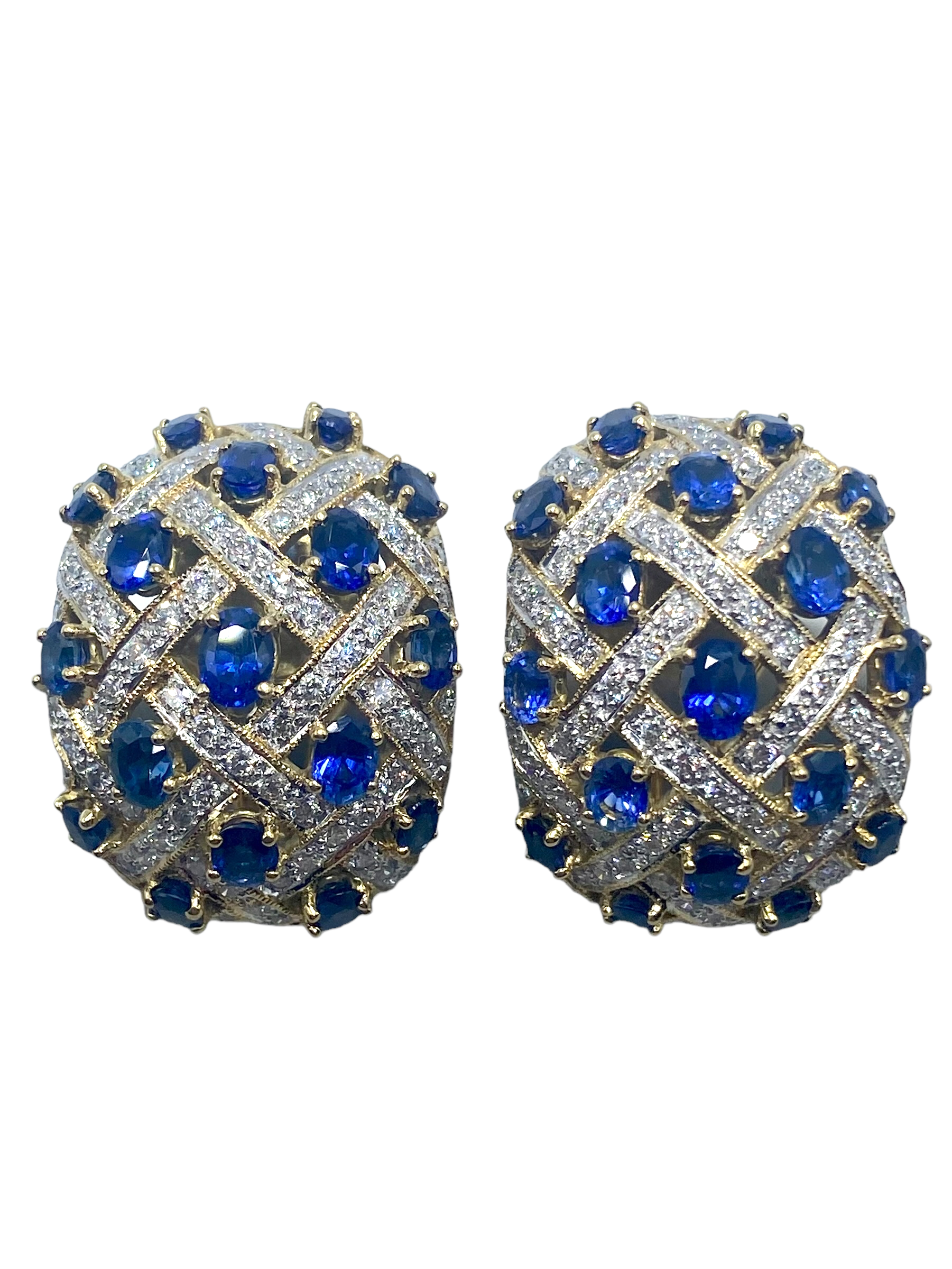 18k Sapphire and Diamond Basketweave Earrings