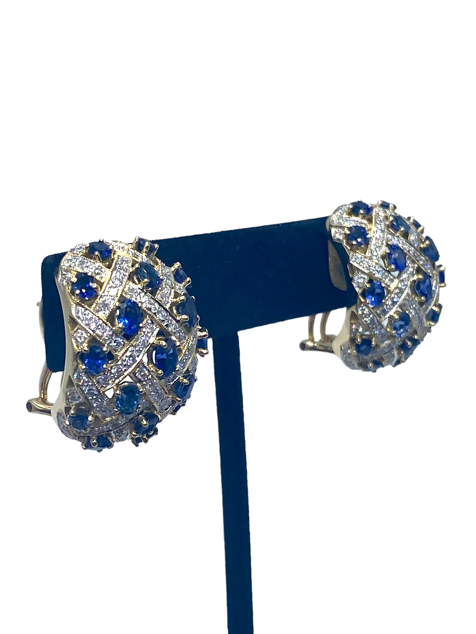 18k Sapphire and Diamond Basketweave Earrings