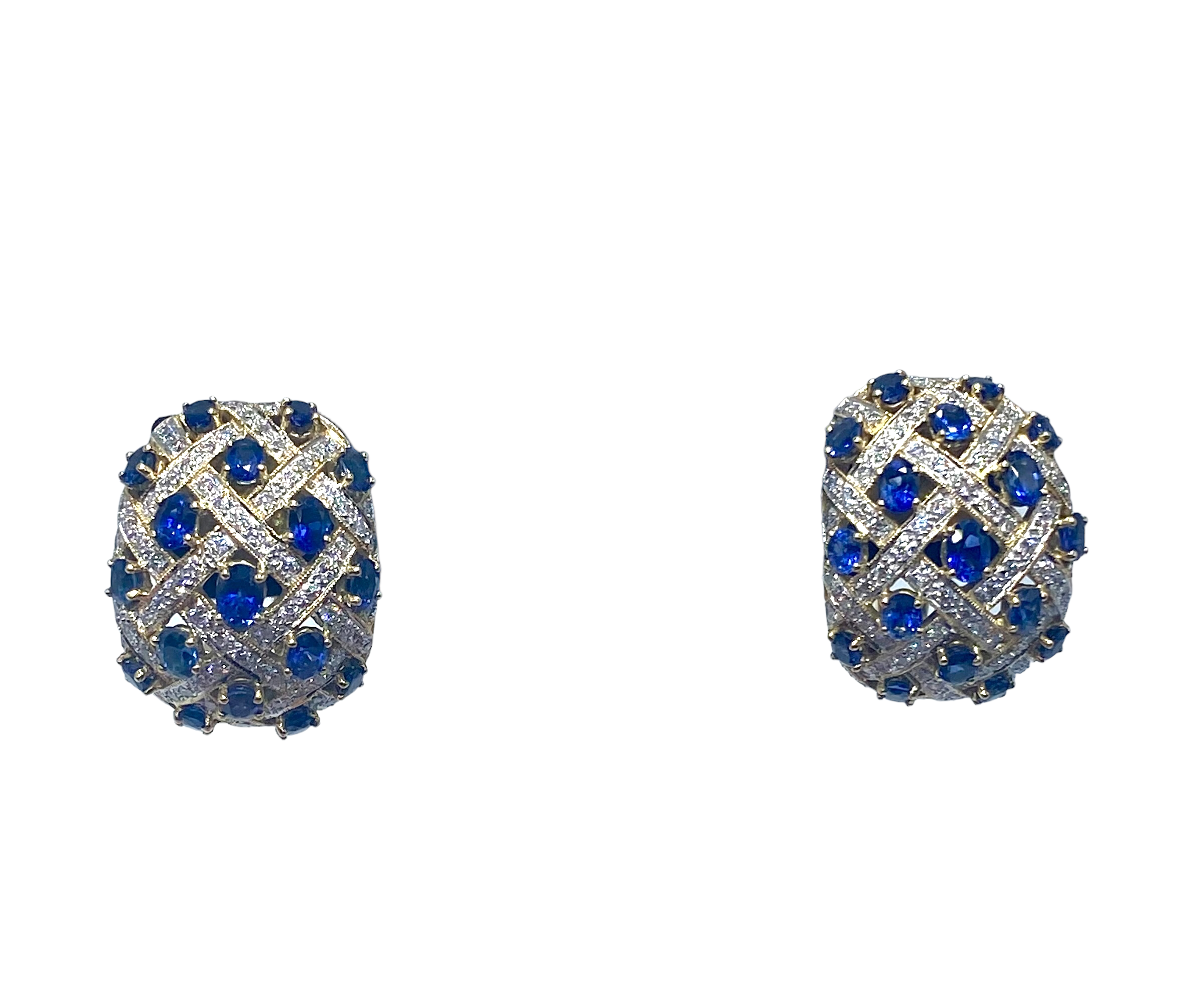 18k Sapphire and Diamond Basketweave Earrings
