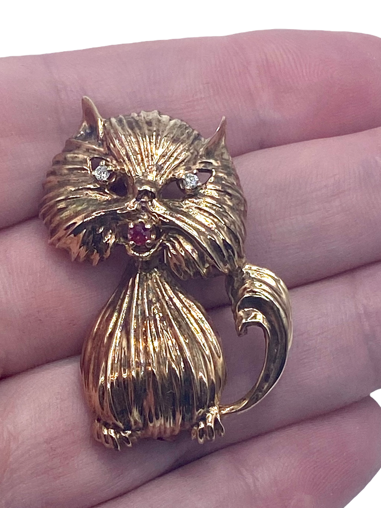 14k Cheshire Cat Brooch