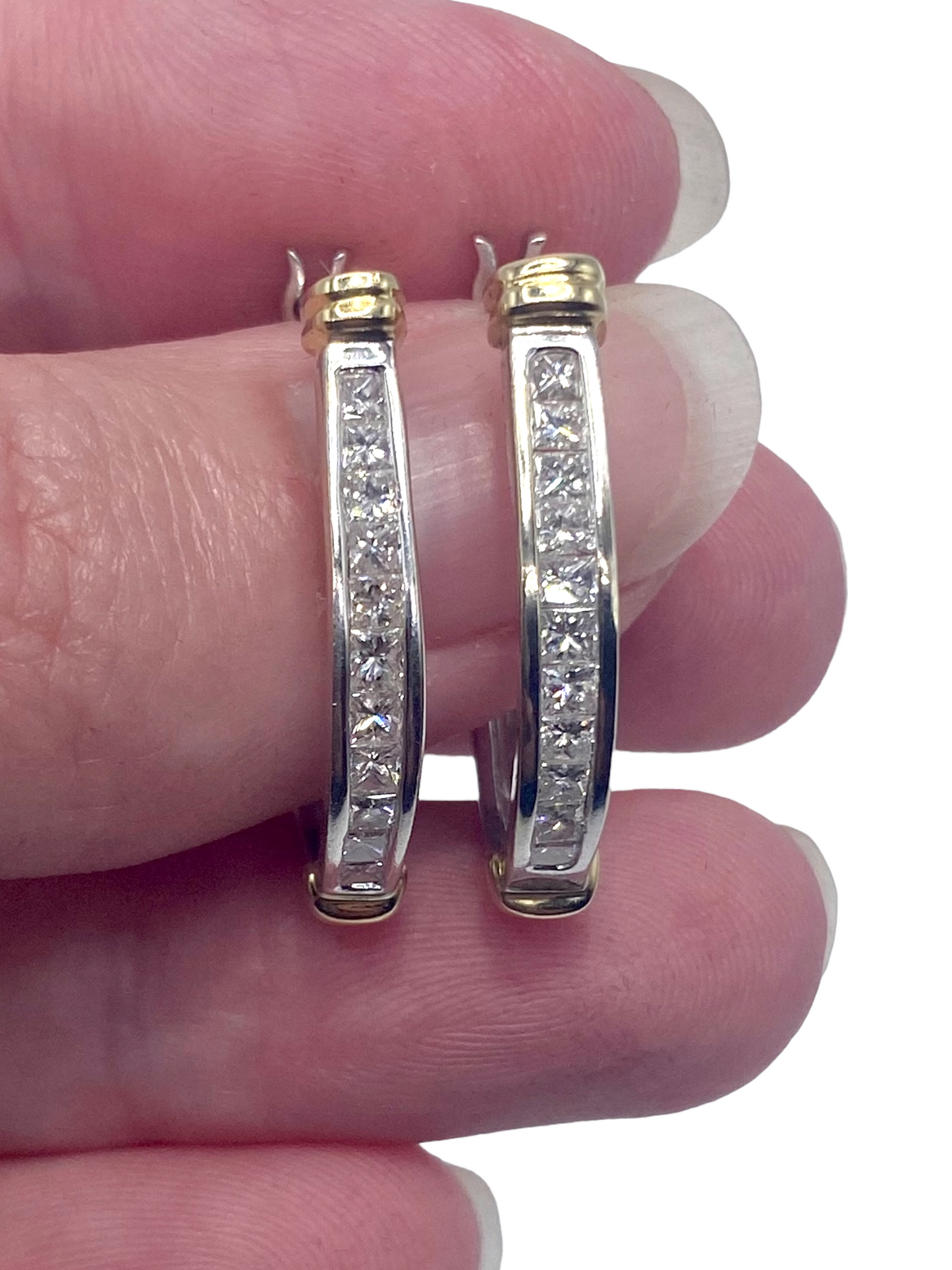 14k Princess Cut Diamond Hoops
