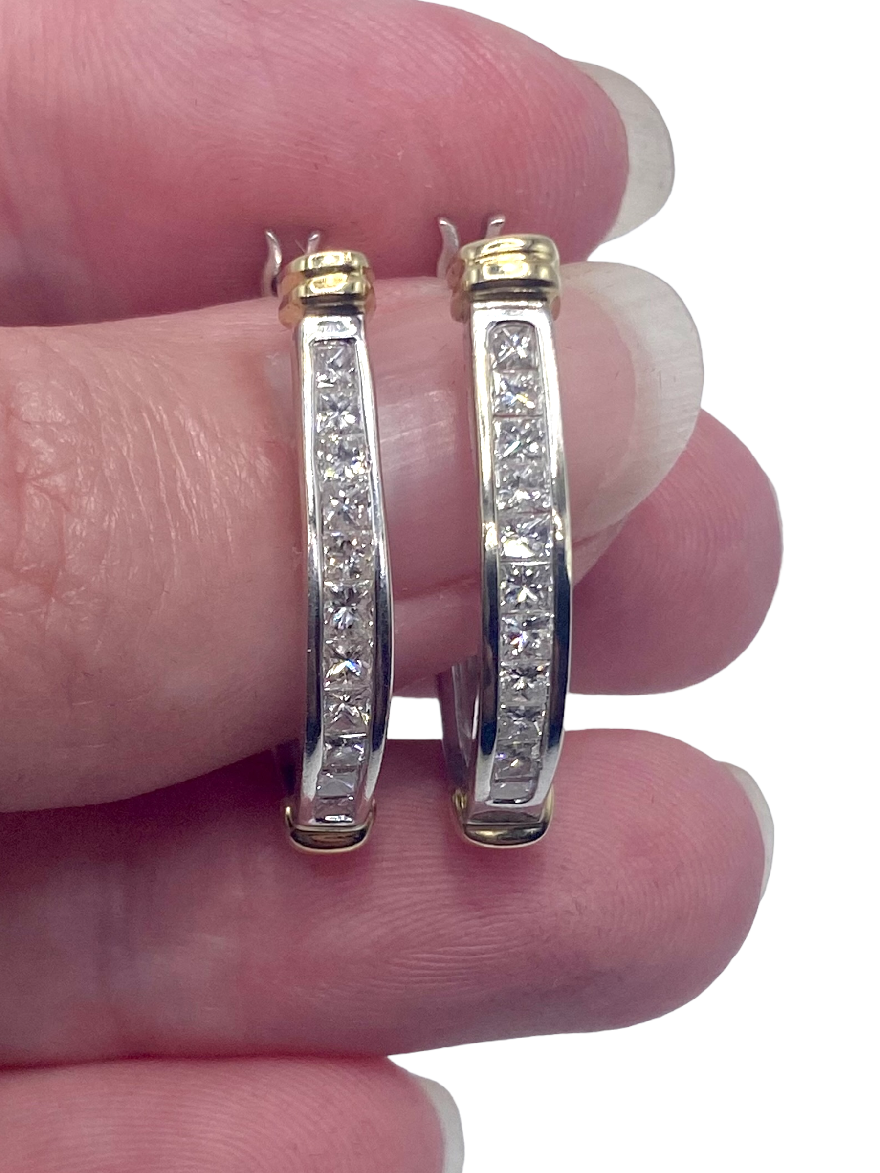 14k Princess Cut Diamond Hoops