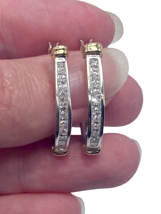 14k Princess Cut Diamond Hoops