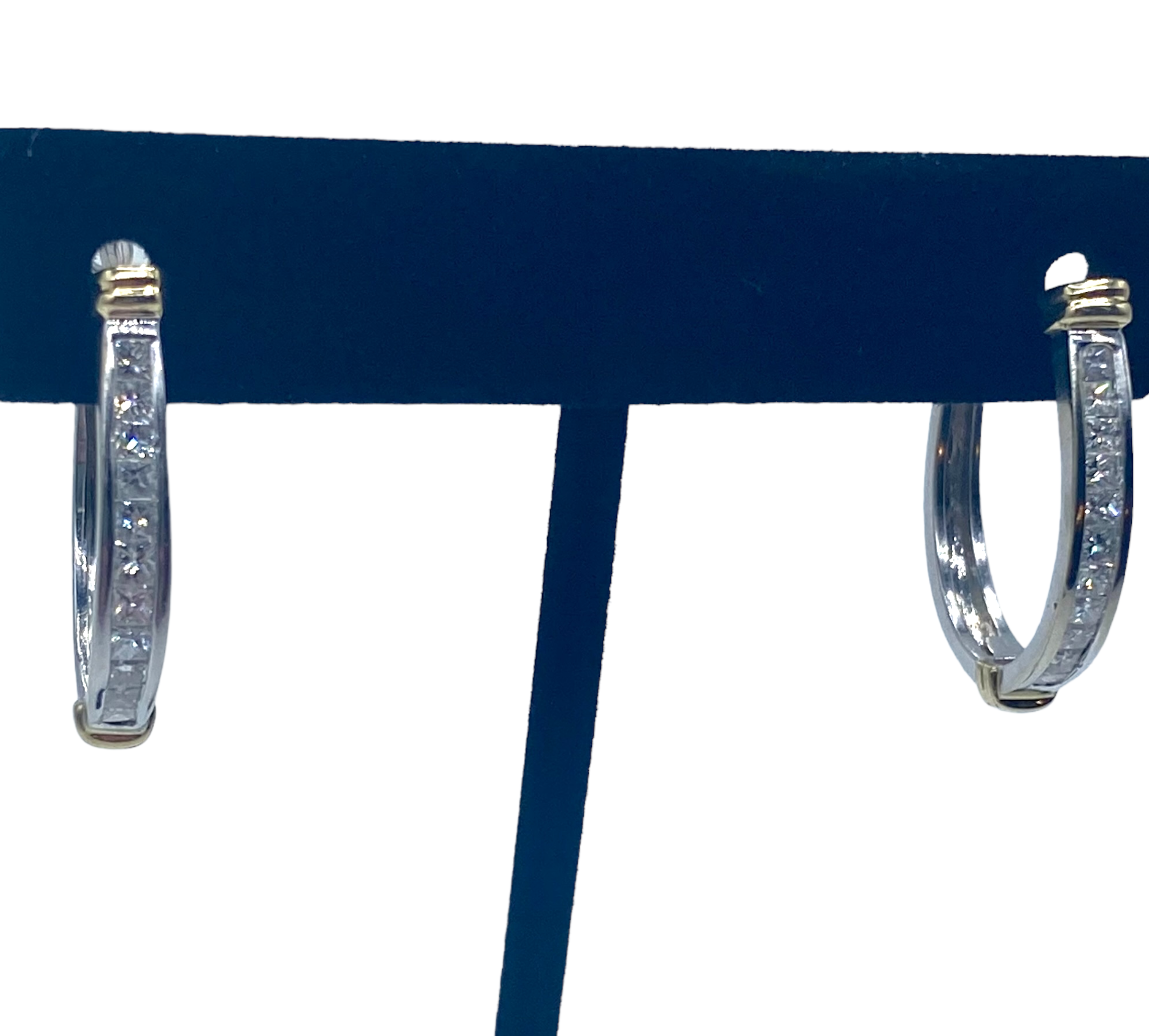 14k Princess Cut Diamond Hoops