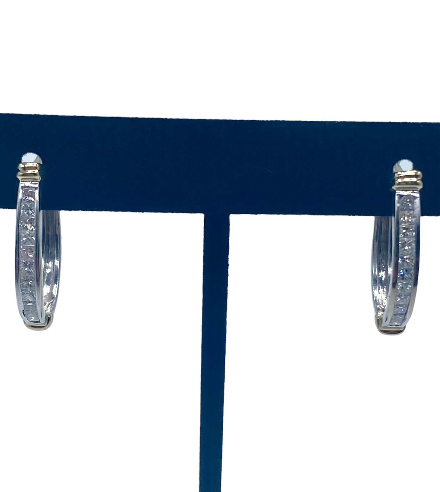 14k Princess Cut Diamond Hoops