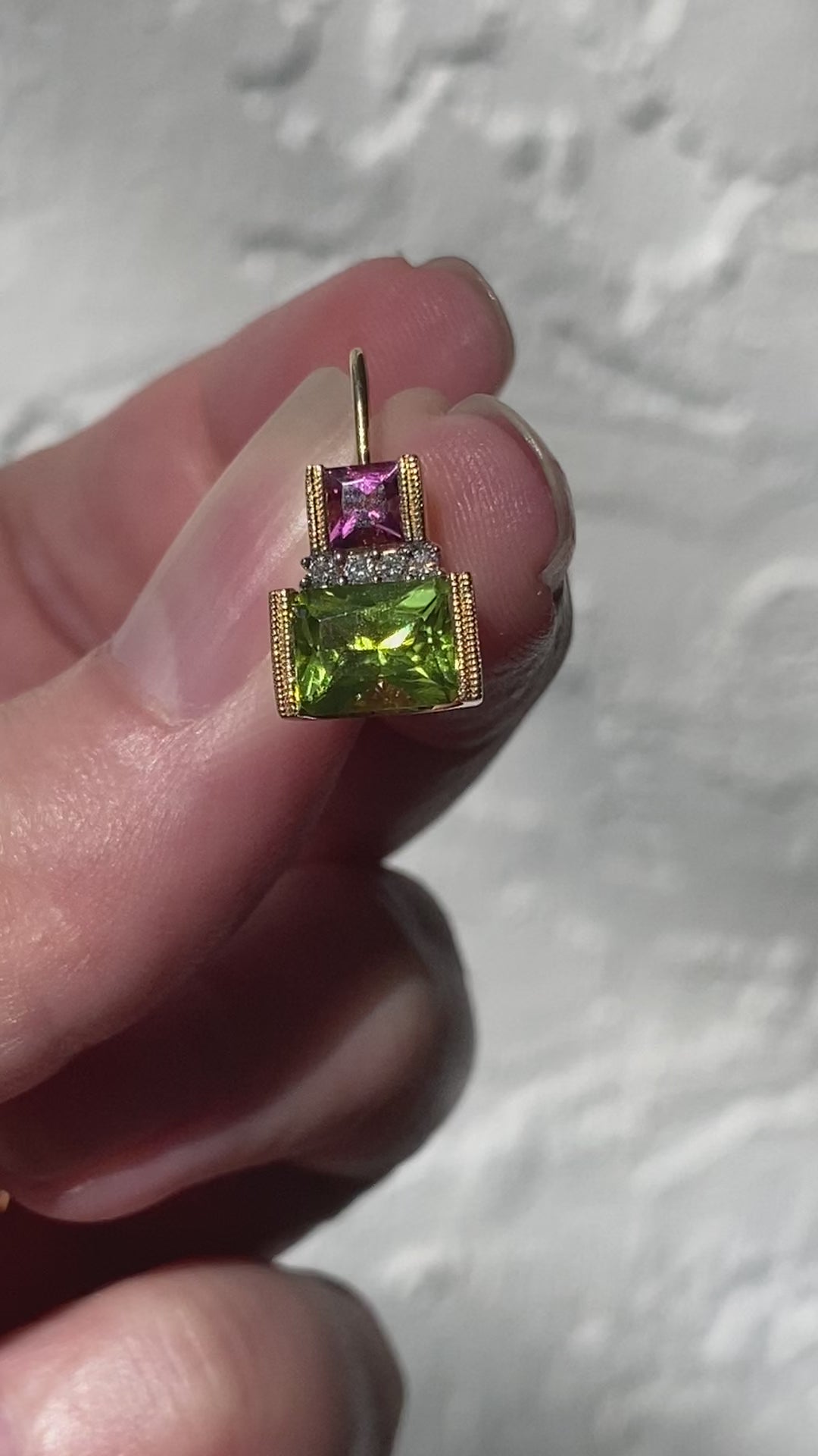 14k Tourmaline, Peridot, Diamond Earrings