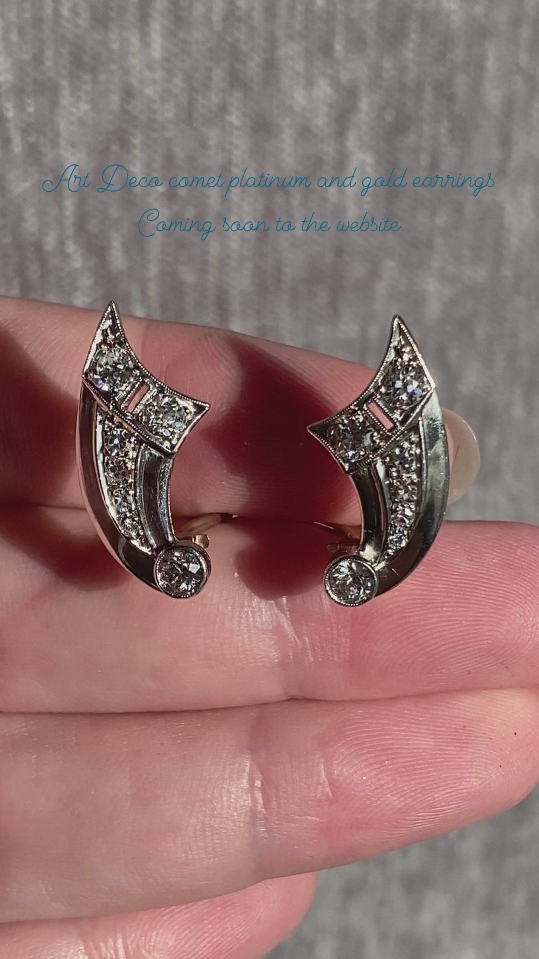 Platinum 14k Art Deco Comet Earrings