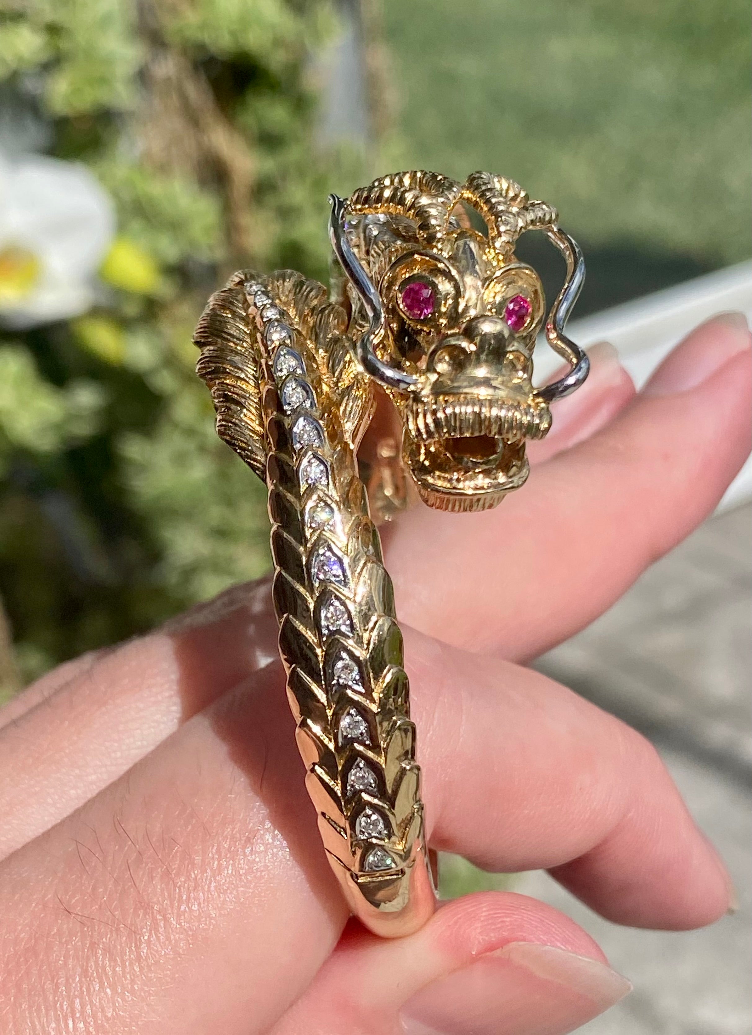14k Diamond Ruby Dragon Bangle