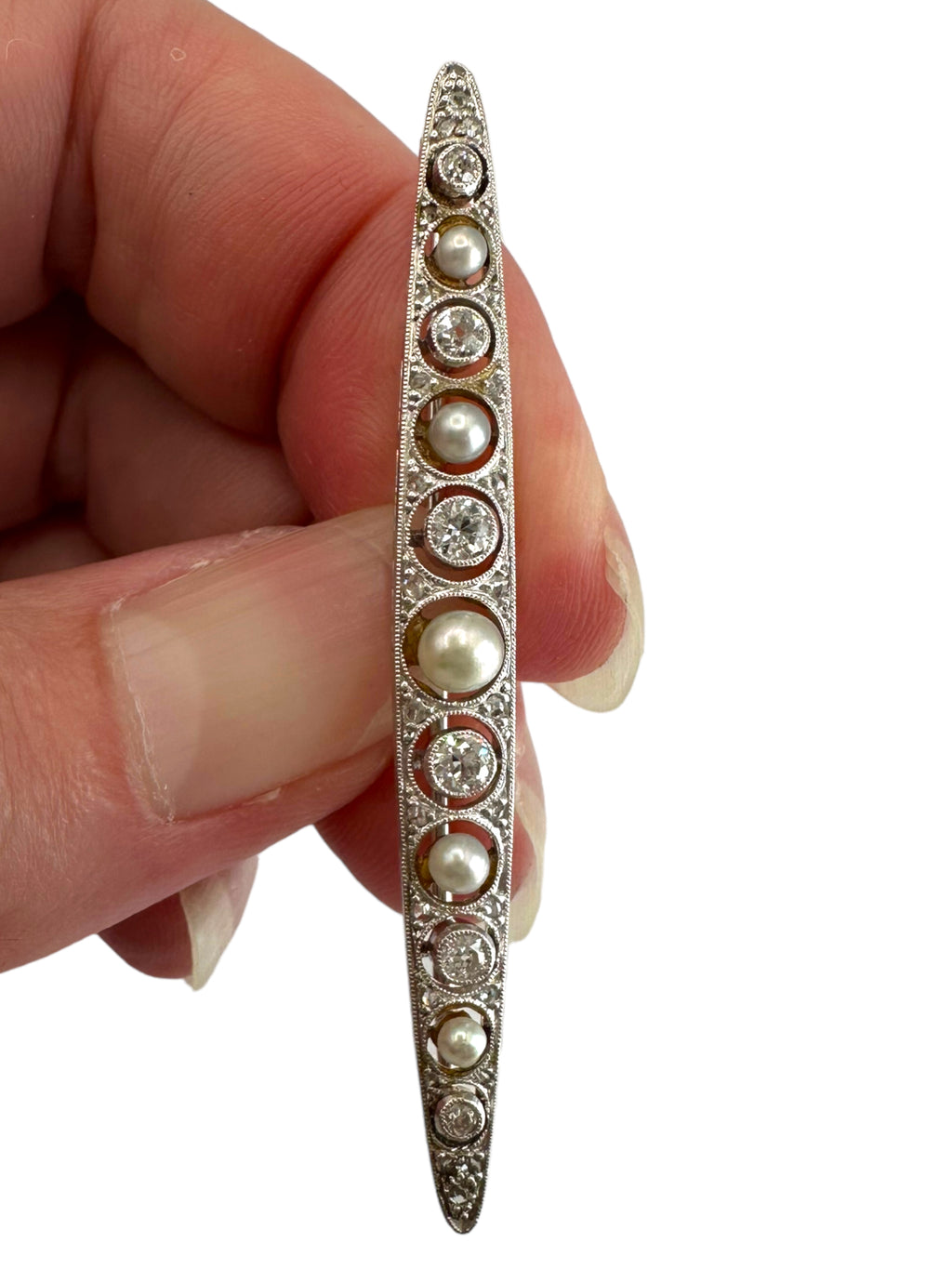 Platinum Diamond Pearl Bar Pin