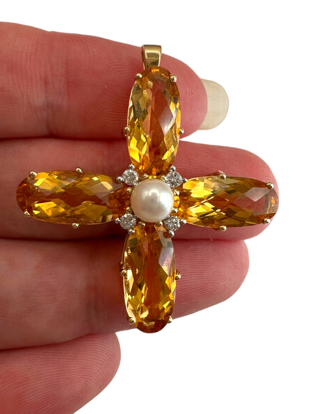 14k Citrine Pearl Diamond Pendant
