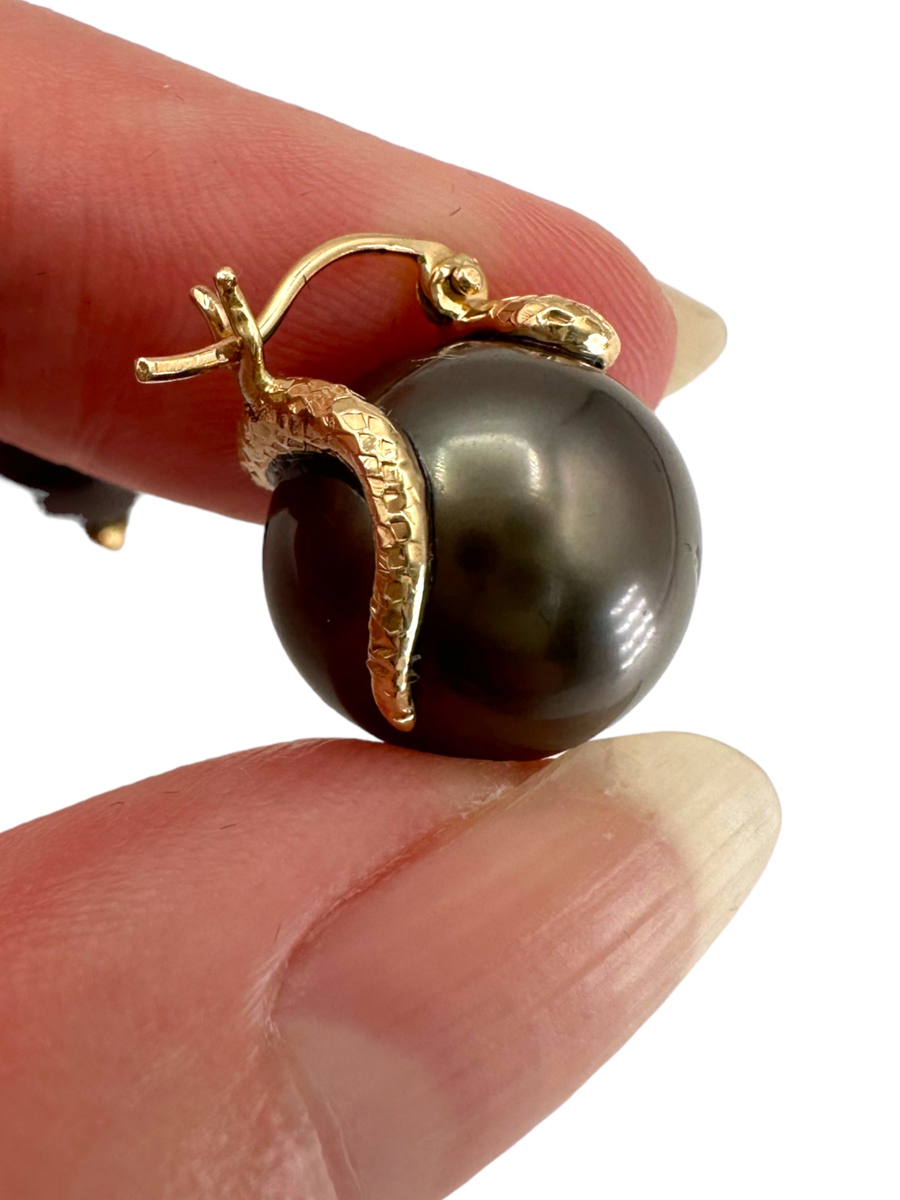 14k Snake Pearl Huggie Earrings