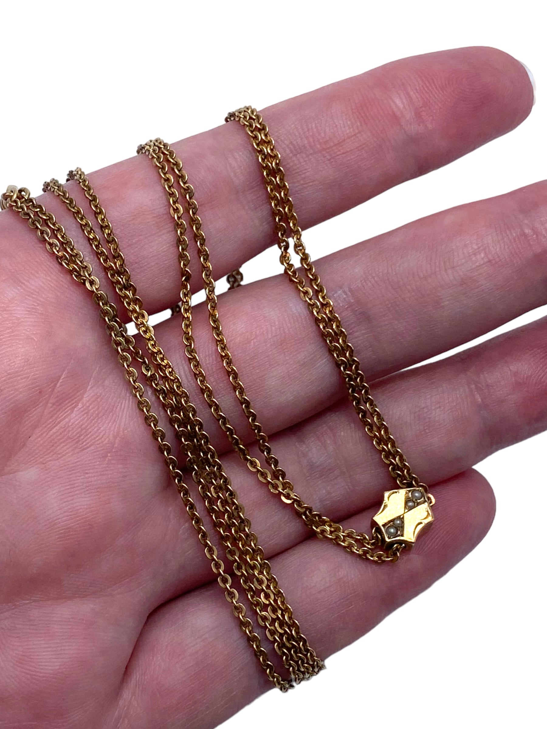 10k Victorian Pearl Slide Long Guard Chain