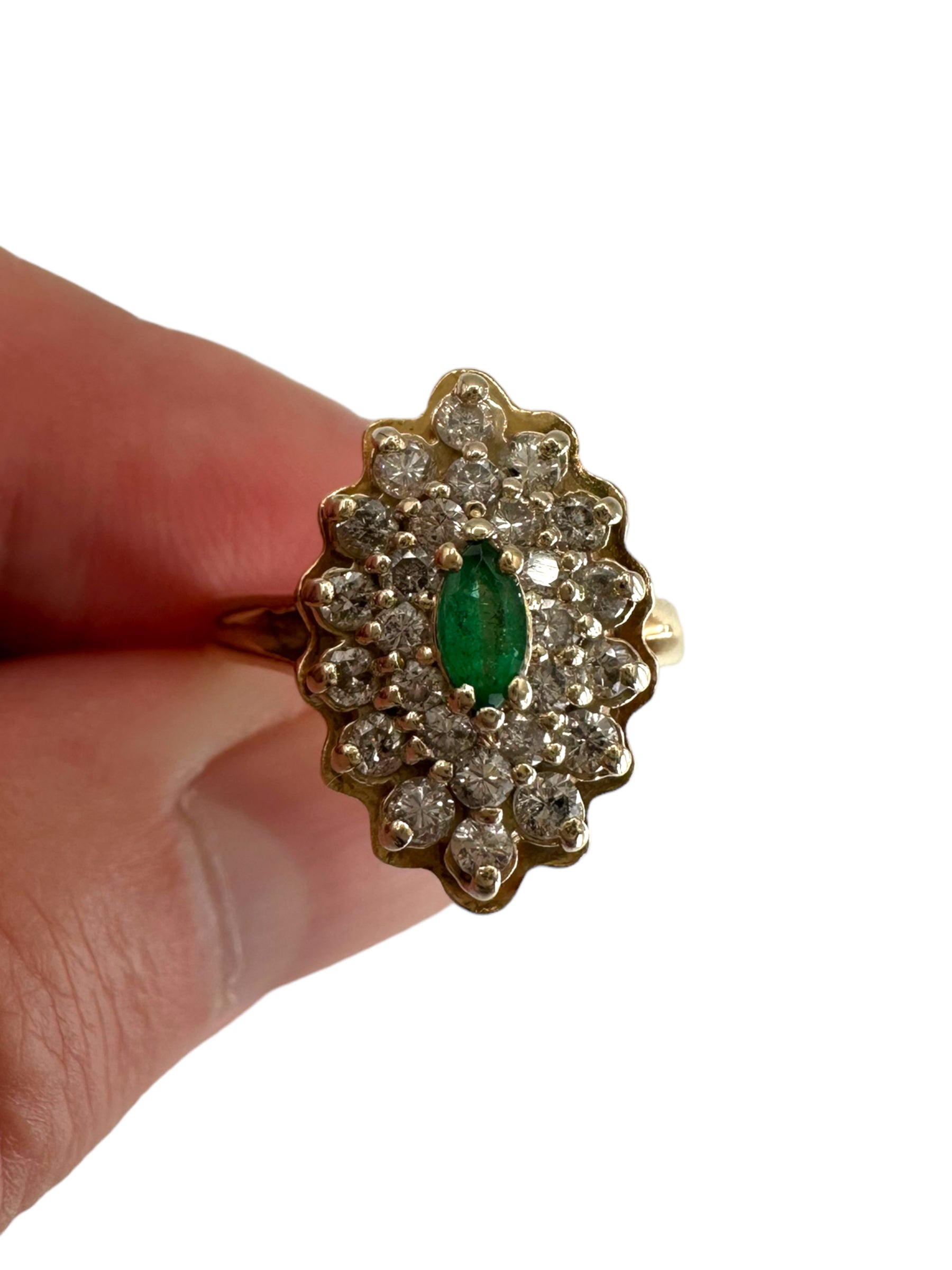 14k Diamond Emerald Cluster Ring