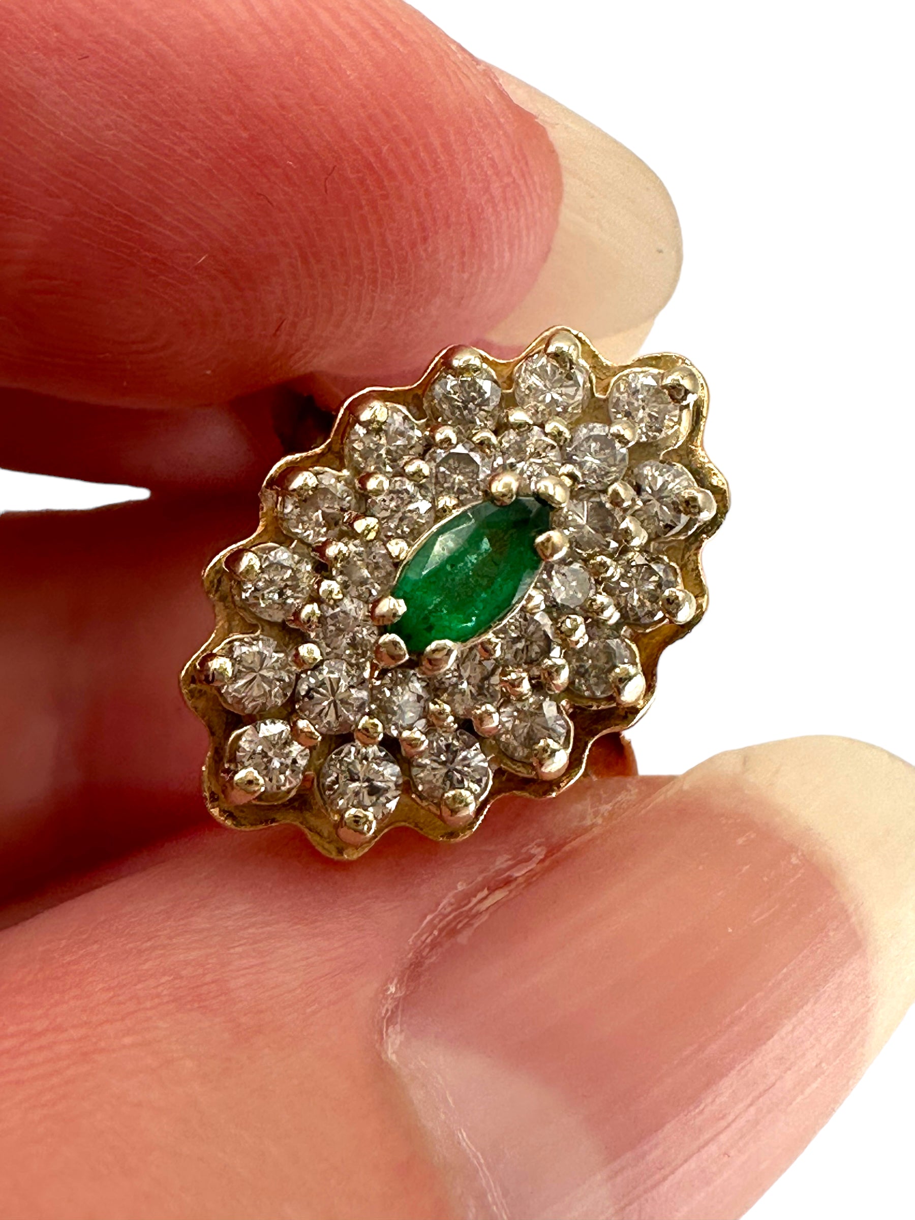 14k Diamond Emerald Cluster Ring