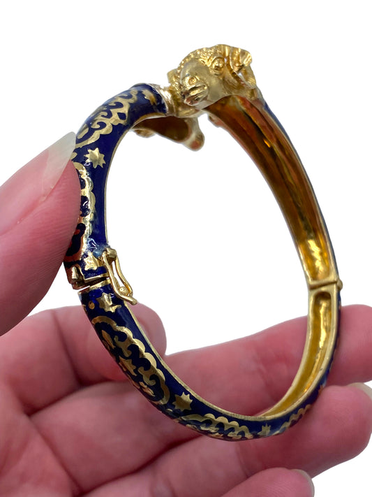 18k Blue Enamel Rams Head Bangle