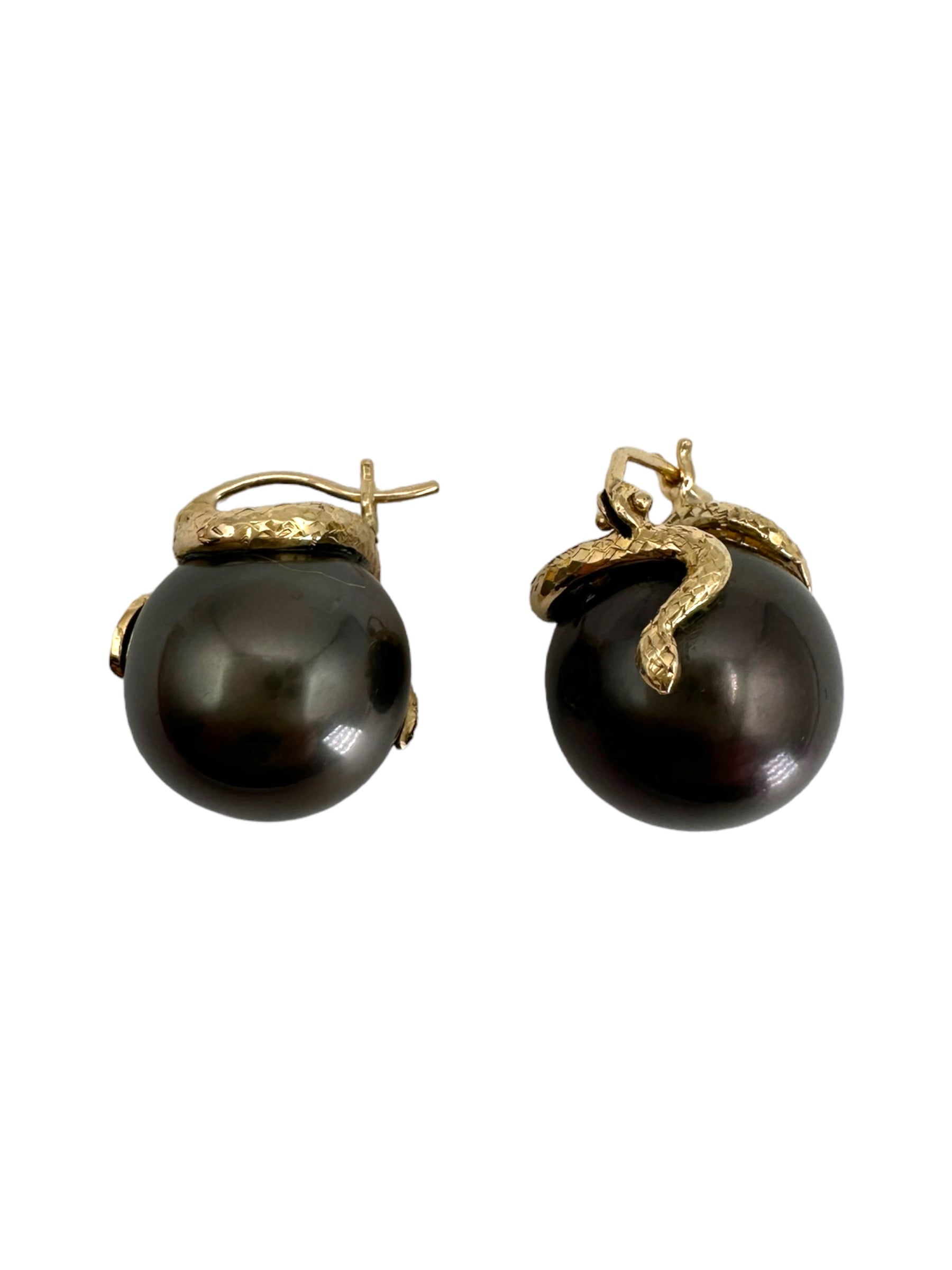 14k Snake Pearl Huggie Earrings