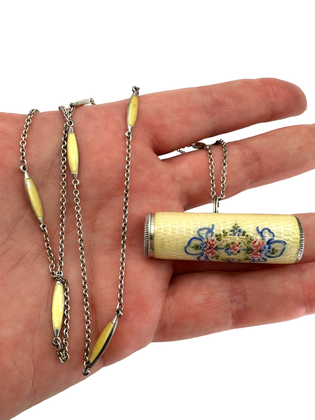 Silver Enamel Lipstick Necklace