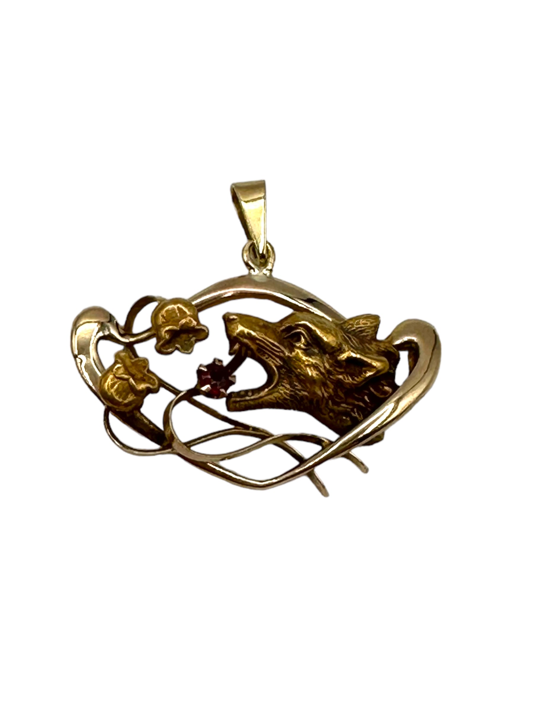 14k Art Nouveau Wolf Pendant