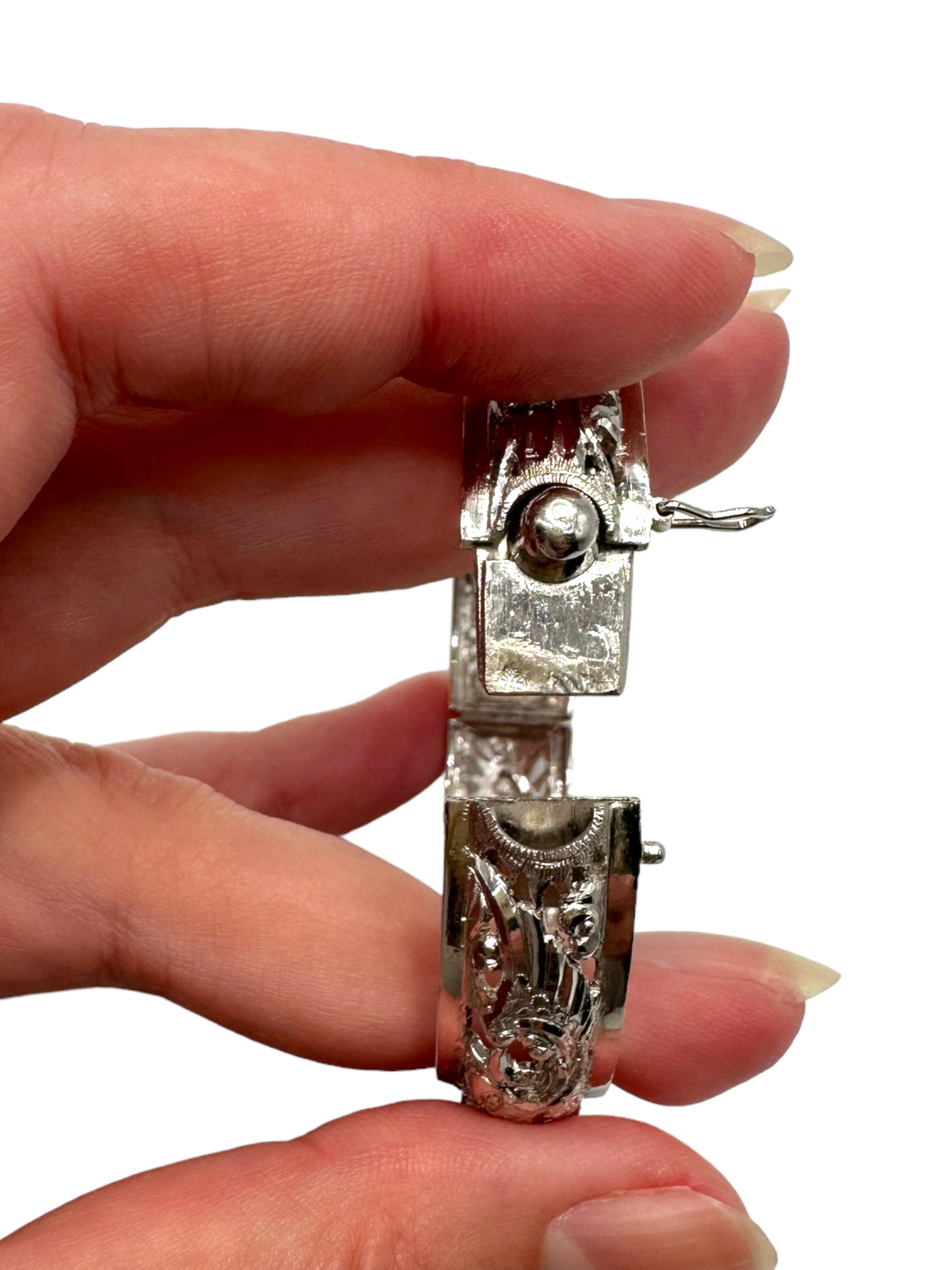 Platinum Dragon and Phoenix Bangle Bracelet