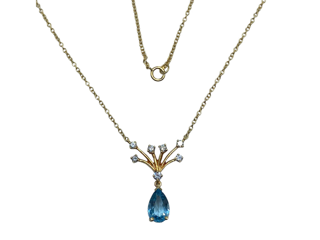 18k Aquamarine Diamond Pendant Necklace