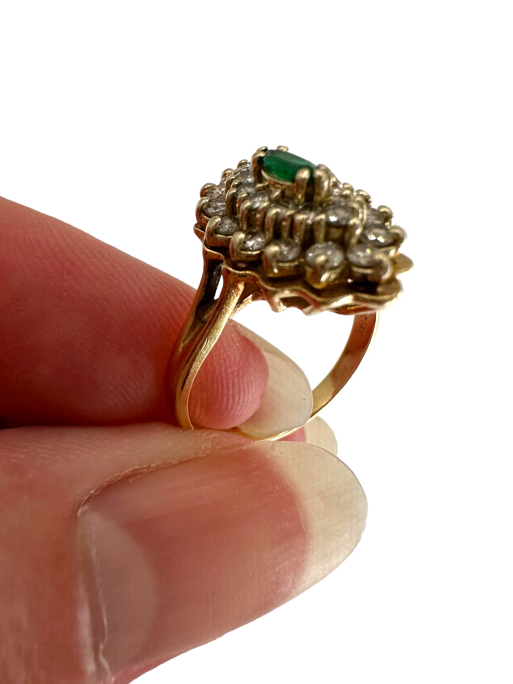 14k Diamond Emerald Cluster Ring
