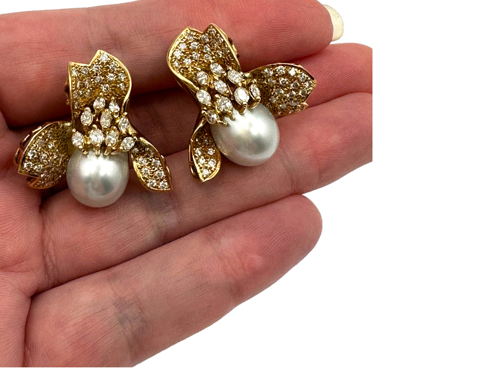 14k Diamond Pearl Earrings