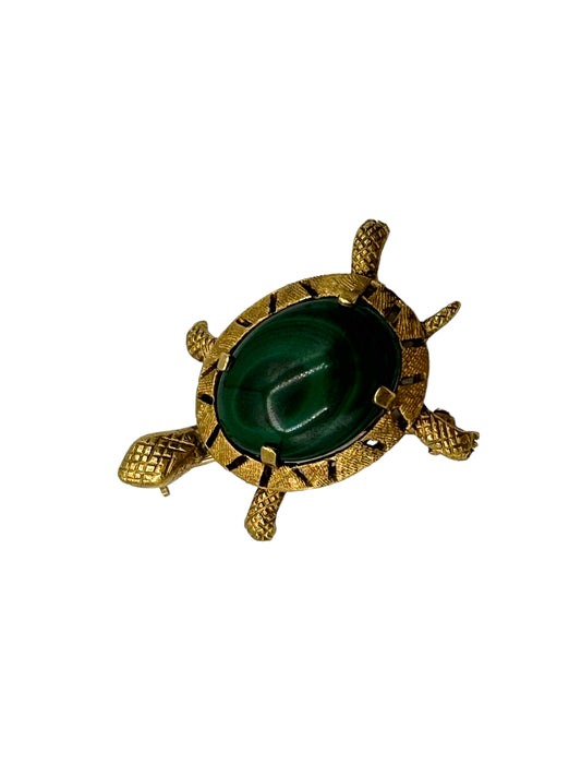 14k Malachite Turtle Pin