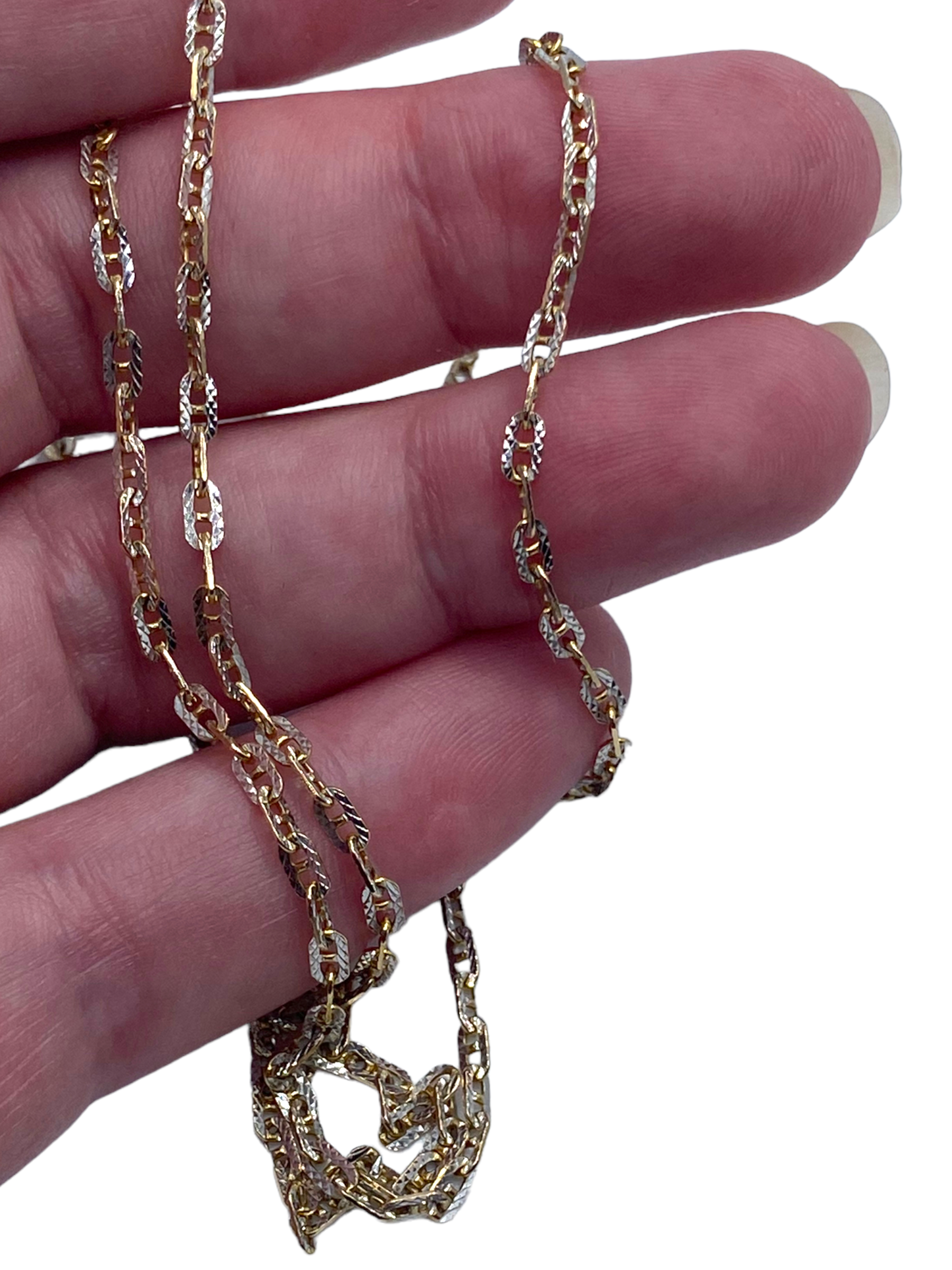 14k Two-tone Diamond Cut Mariner Link Chain Necklace