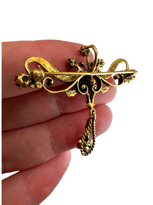 14k Garnet Pearl Brooch/ Pendant
