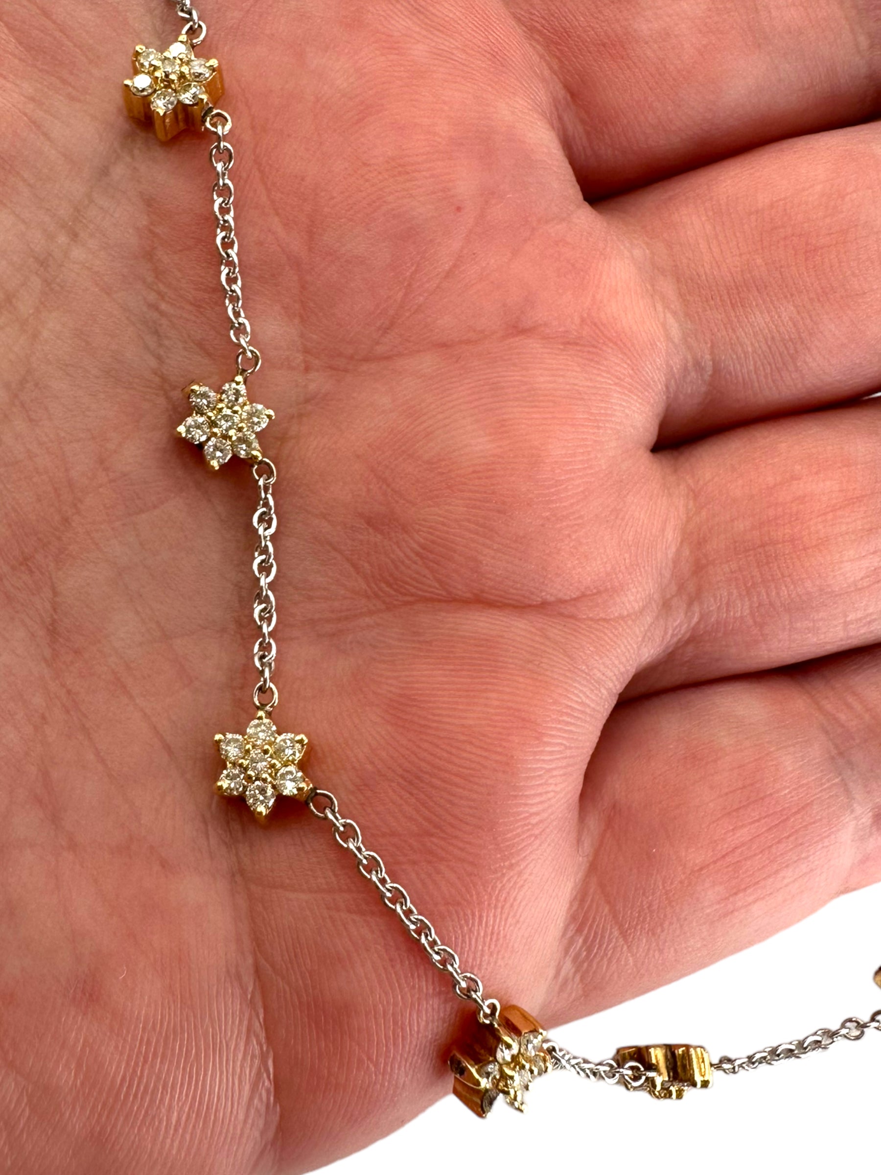 14k Two-tone Diamond Star Station Necklace