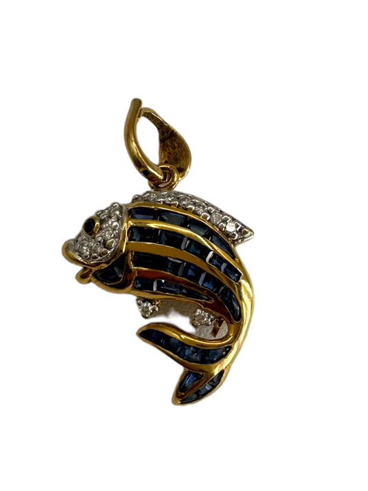 14k Sapphire Diamond Fish Pendant