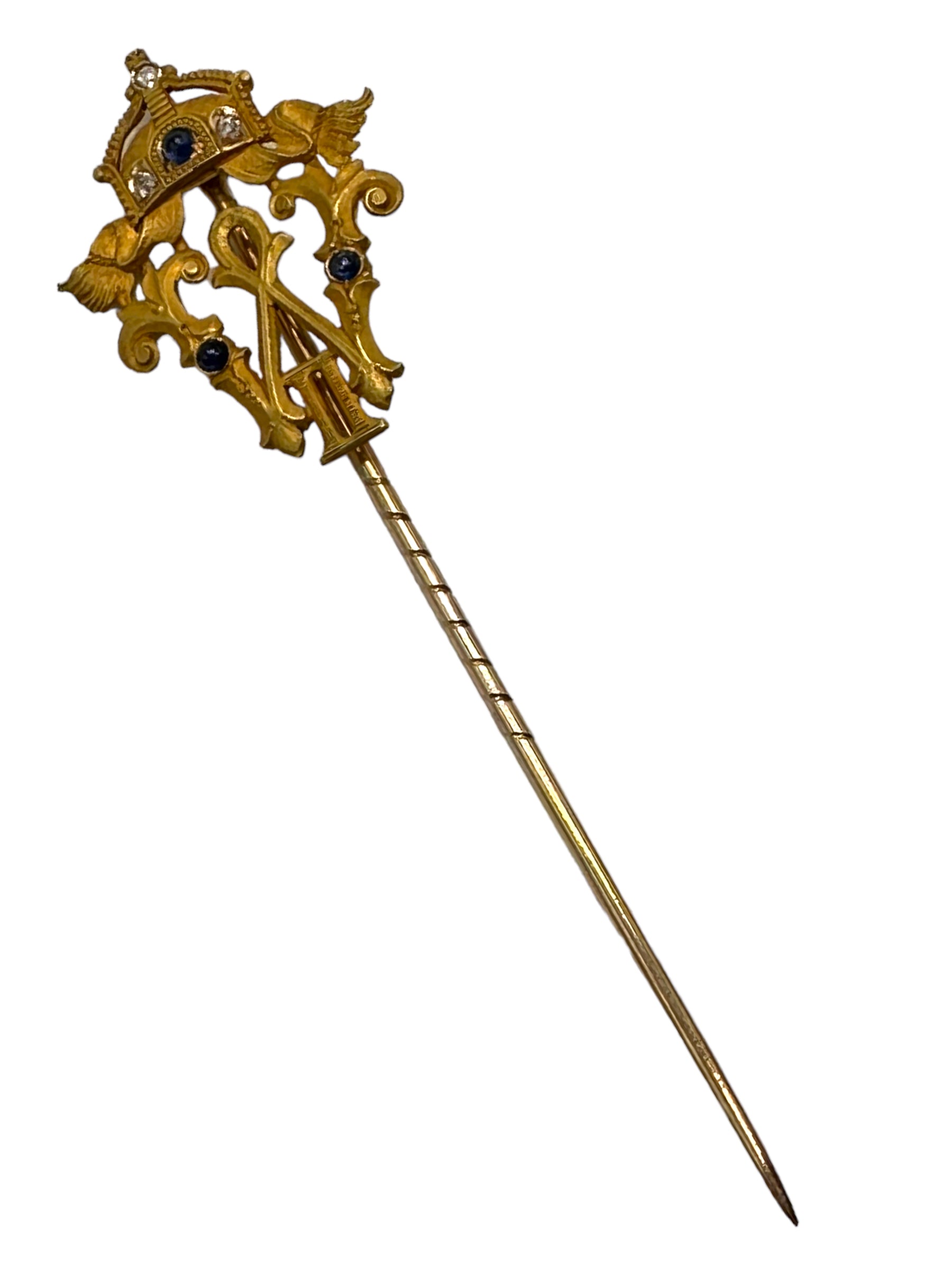 14k Sapphire Diamond German Stickpin