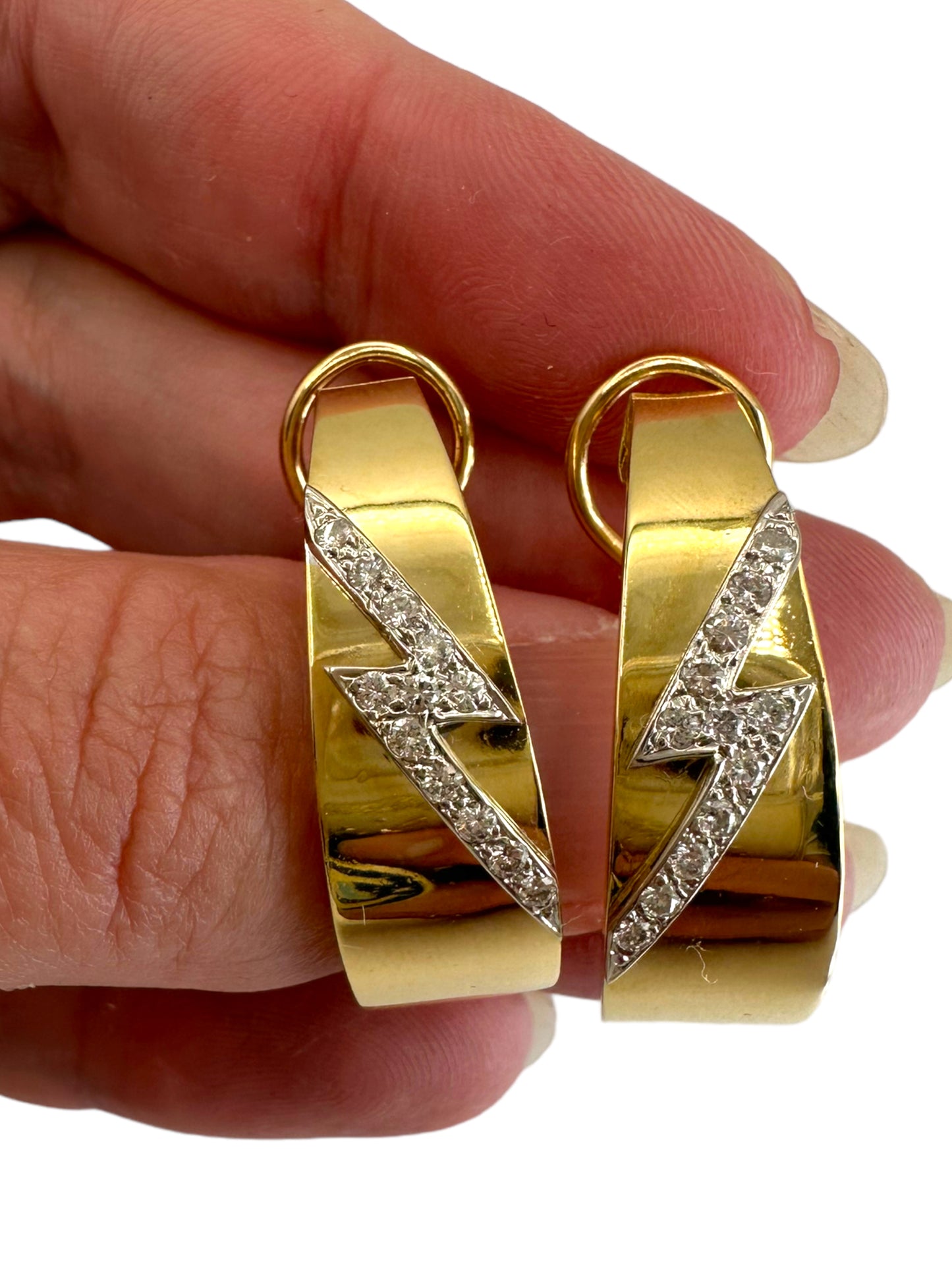 18k Diamond Lightning Bolt Hoop Earrings