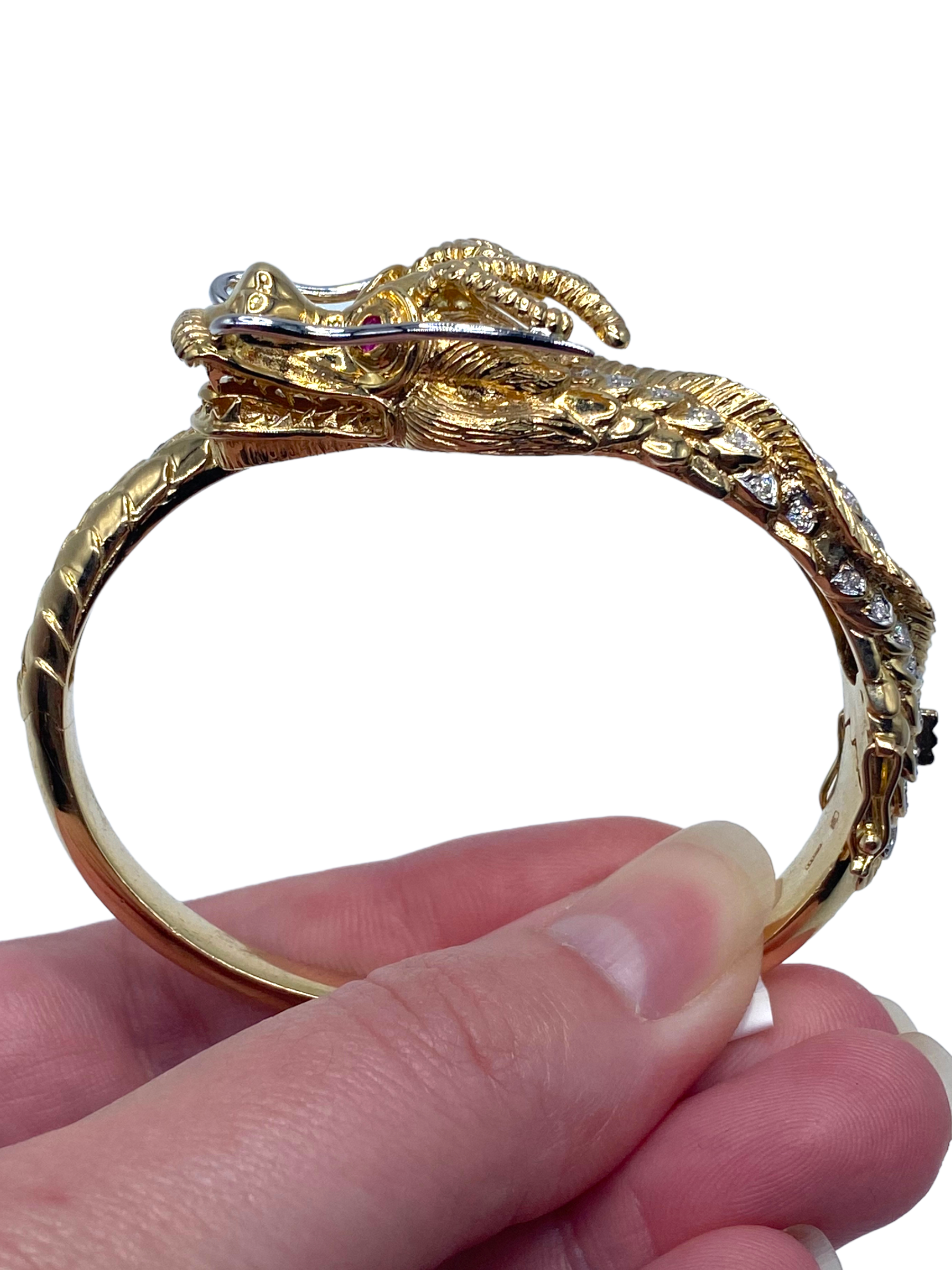 14k Diamond Ruby Dragon Bangle