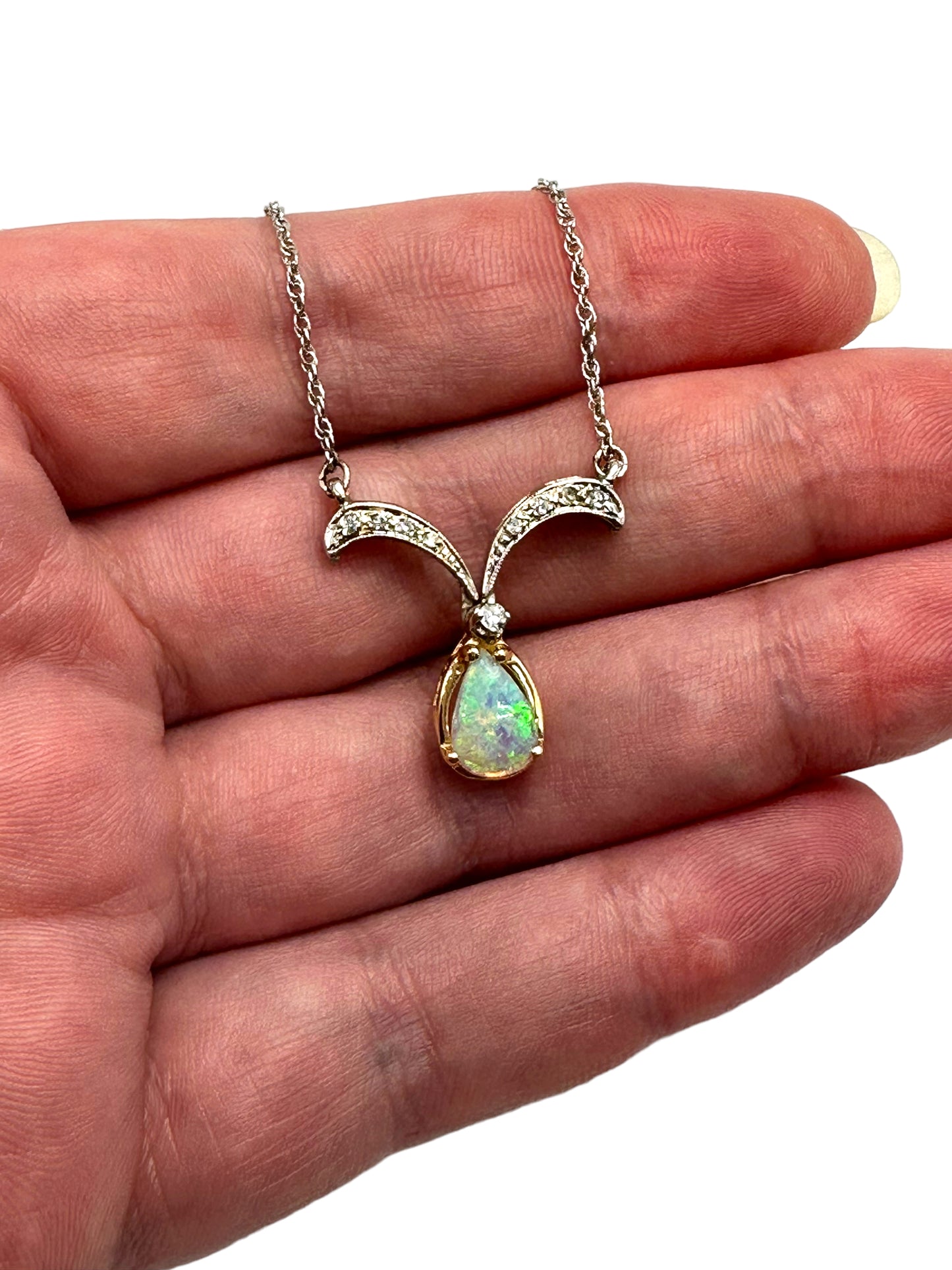 14k Opal Diamond Convertible Pendant Necklace
