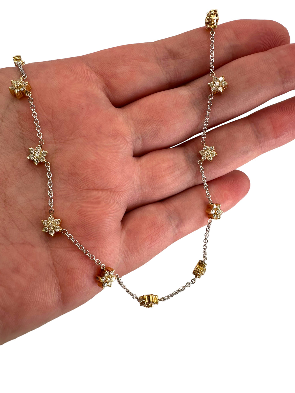 14k Two-tone Diamond Star Station Necklace