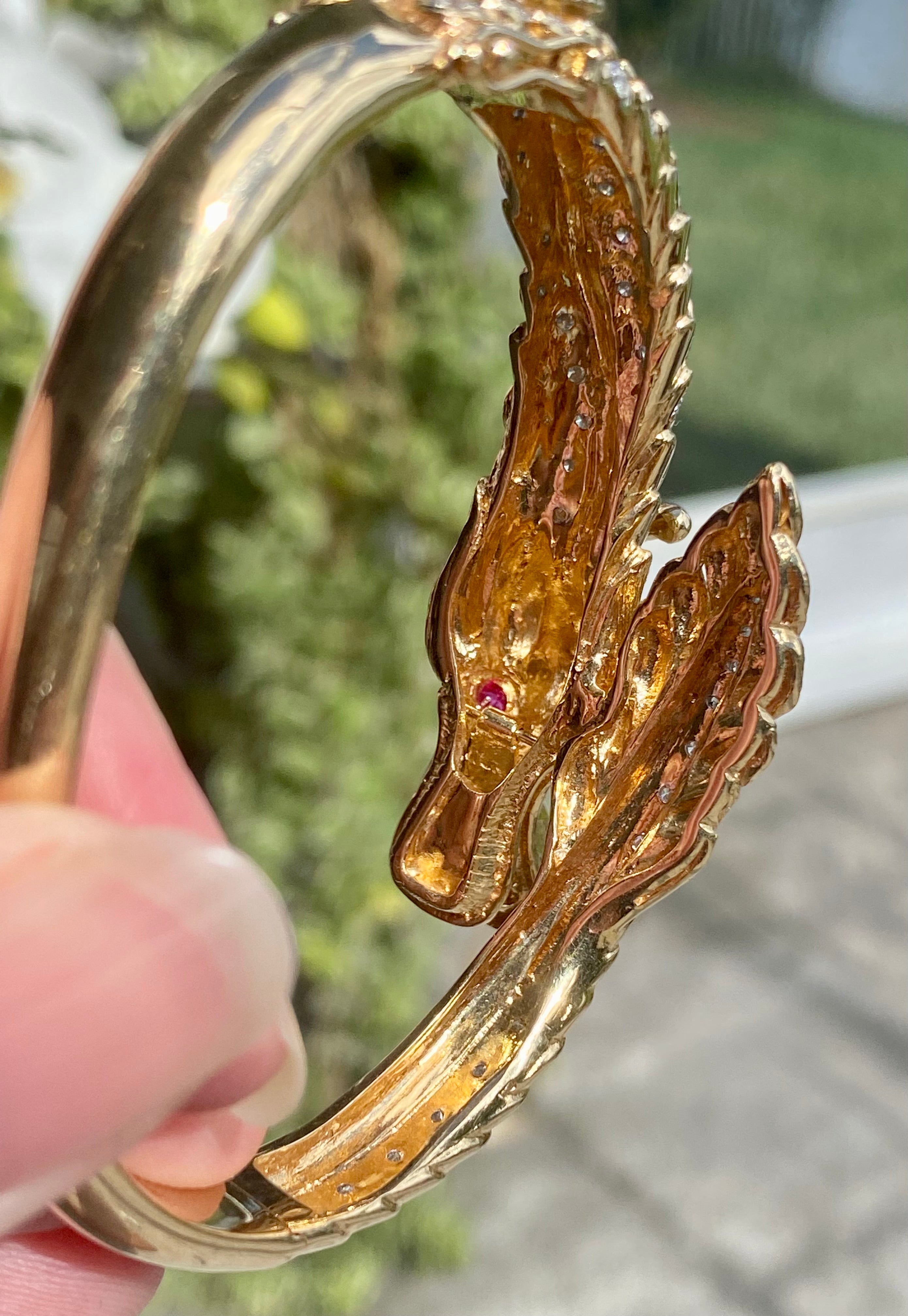 14k Diamond Ruby Dragon Bangle