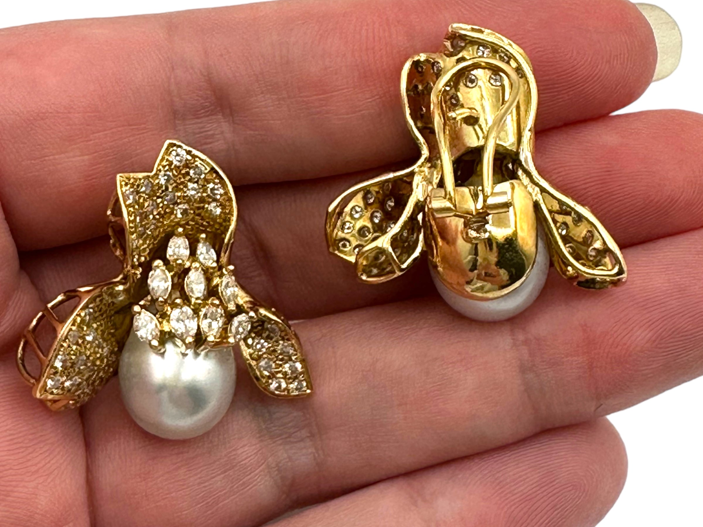 14k Diamond Pearl Earrings