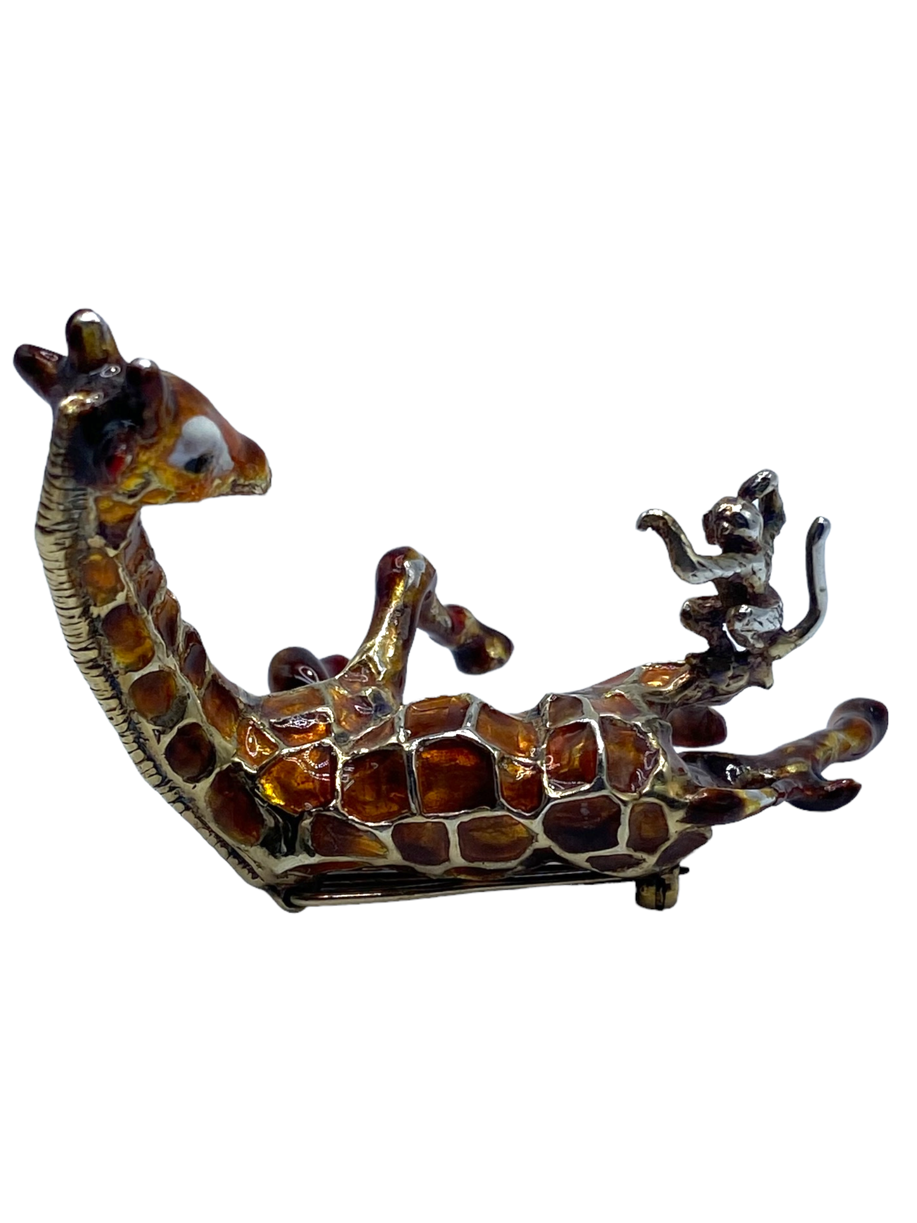 Silver Giraffe and Monkey Enamel Pin