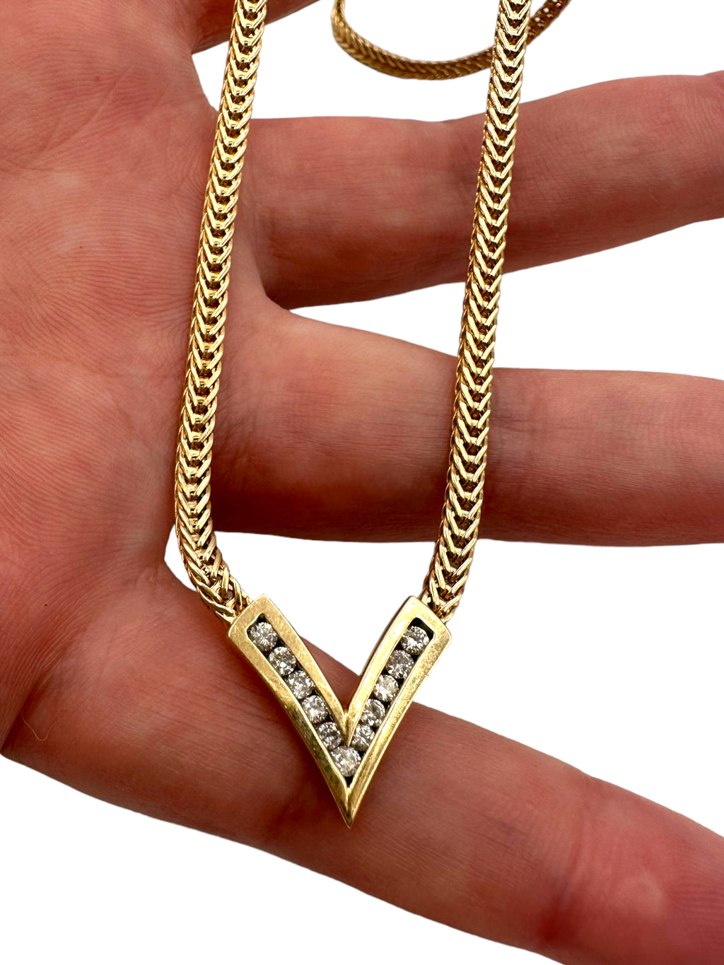 14k Diamond “V” Necklace