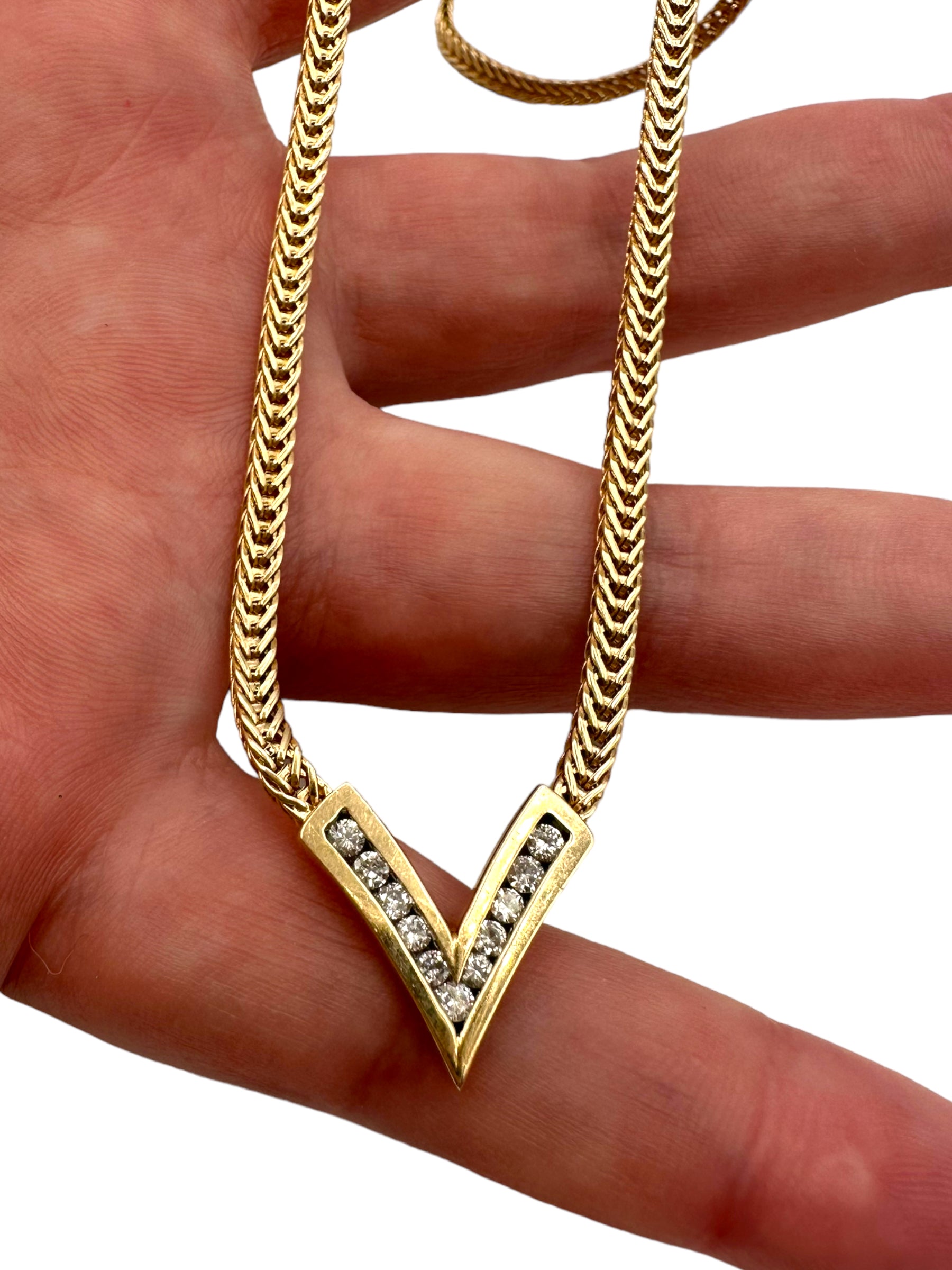 14k Diamond “V” Necklace