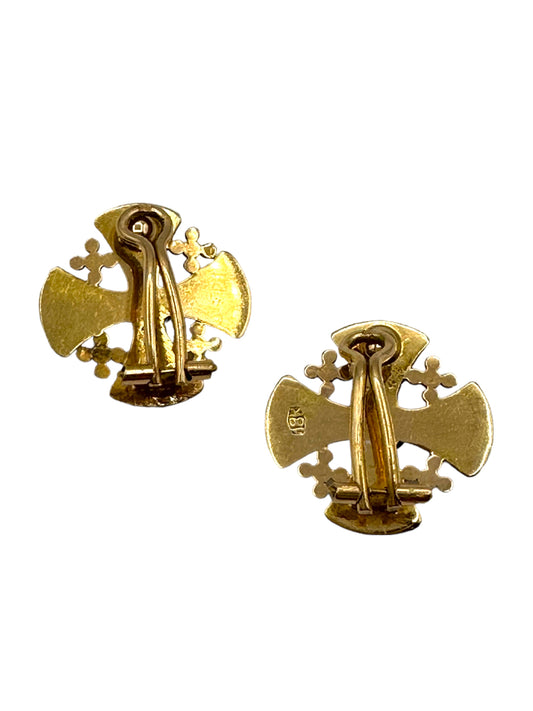 18k Clip-on Cross Earrings