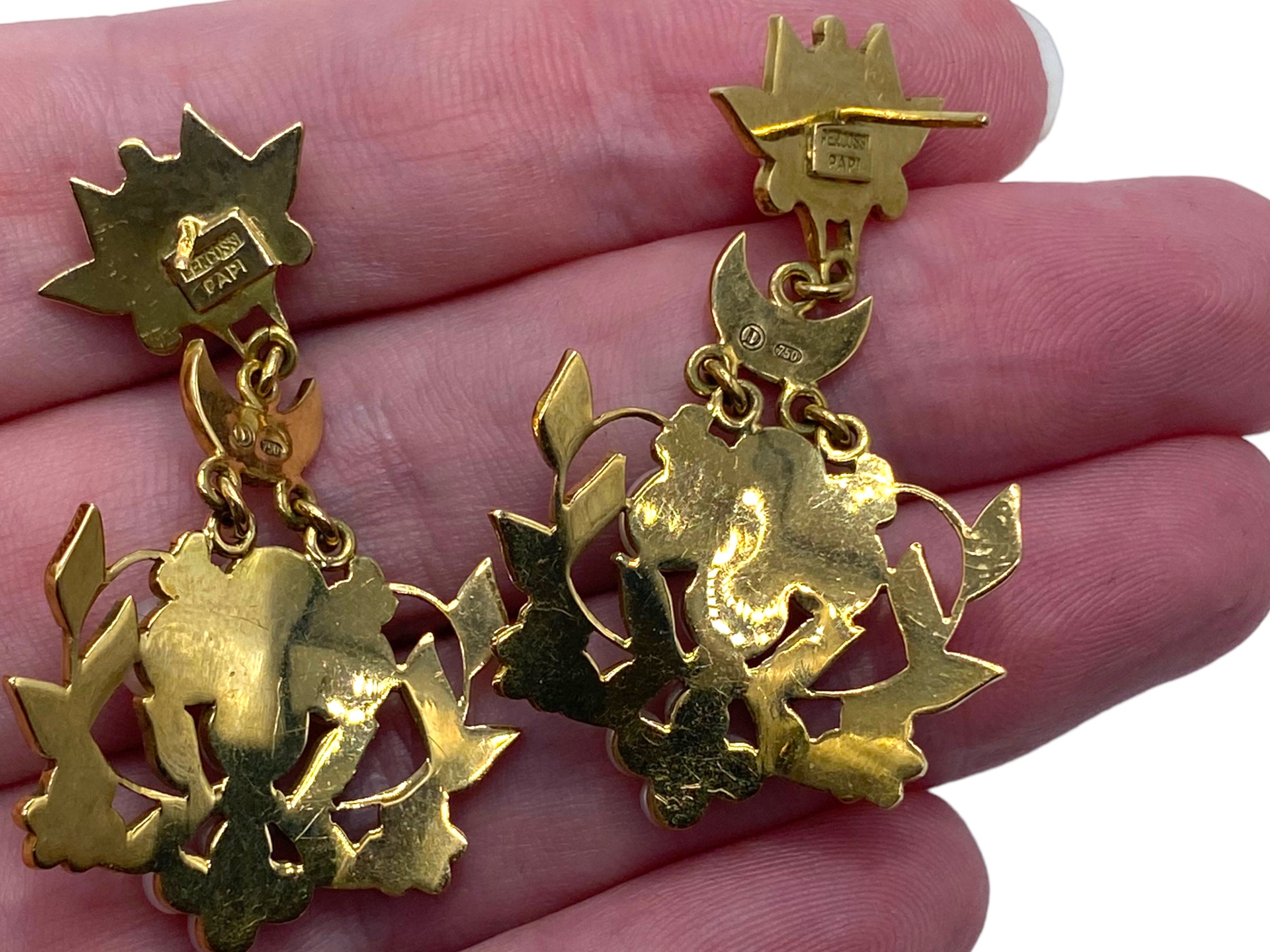 18k Percossi Papi Seed Pearl Enamel Drop Earrings