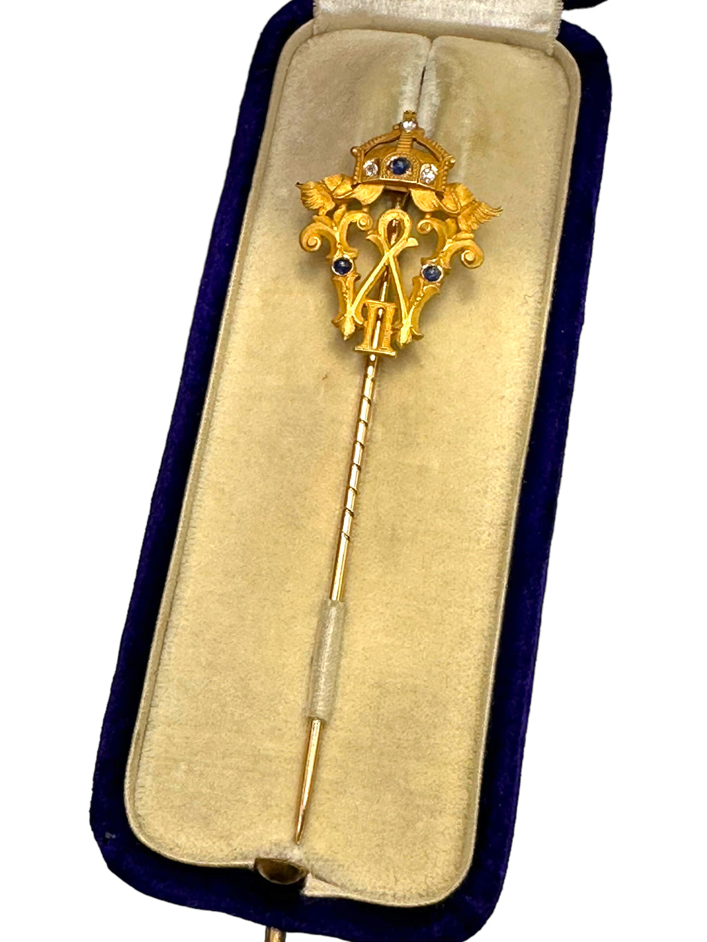 14k Sapphire Diamond German Stickpin