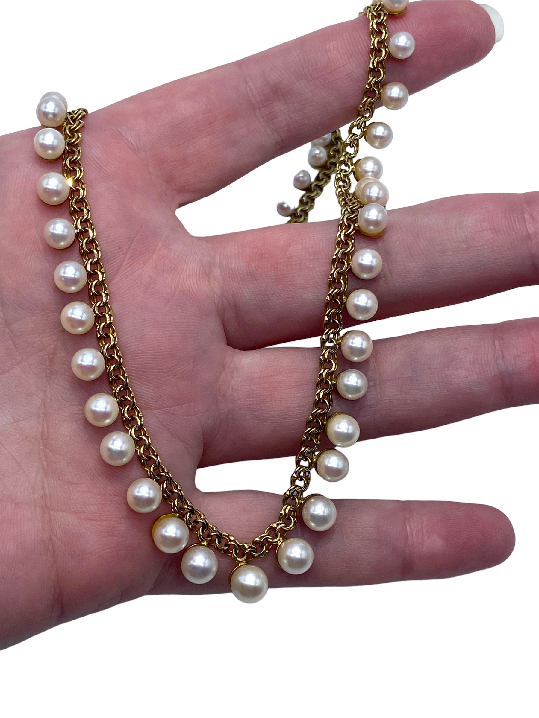 14k Green Gold Pearl Fringe Necklace