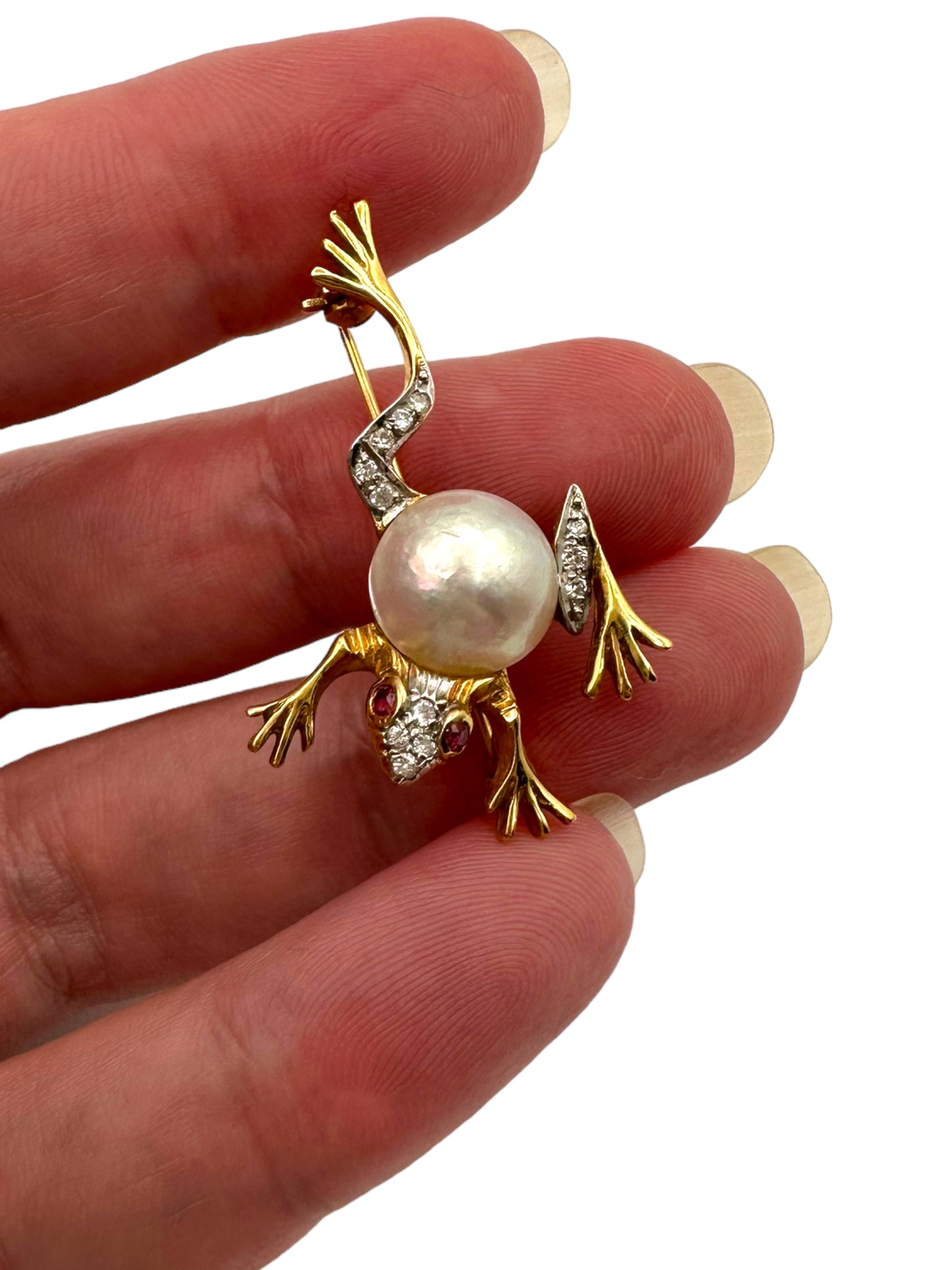 14k Frog Pearl Diamond Pin