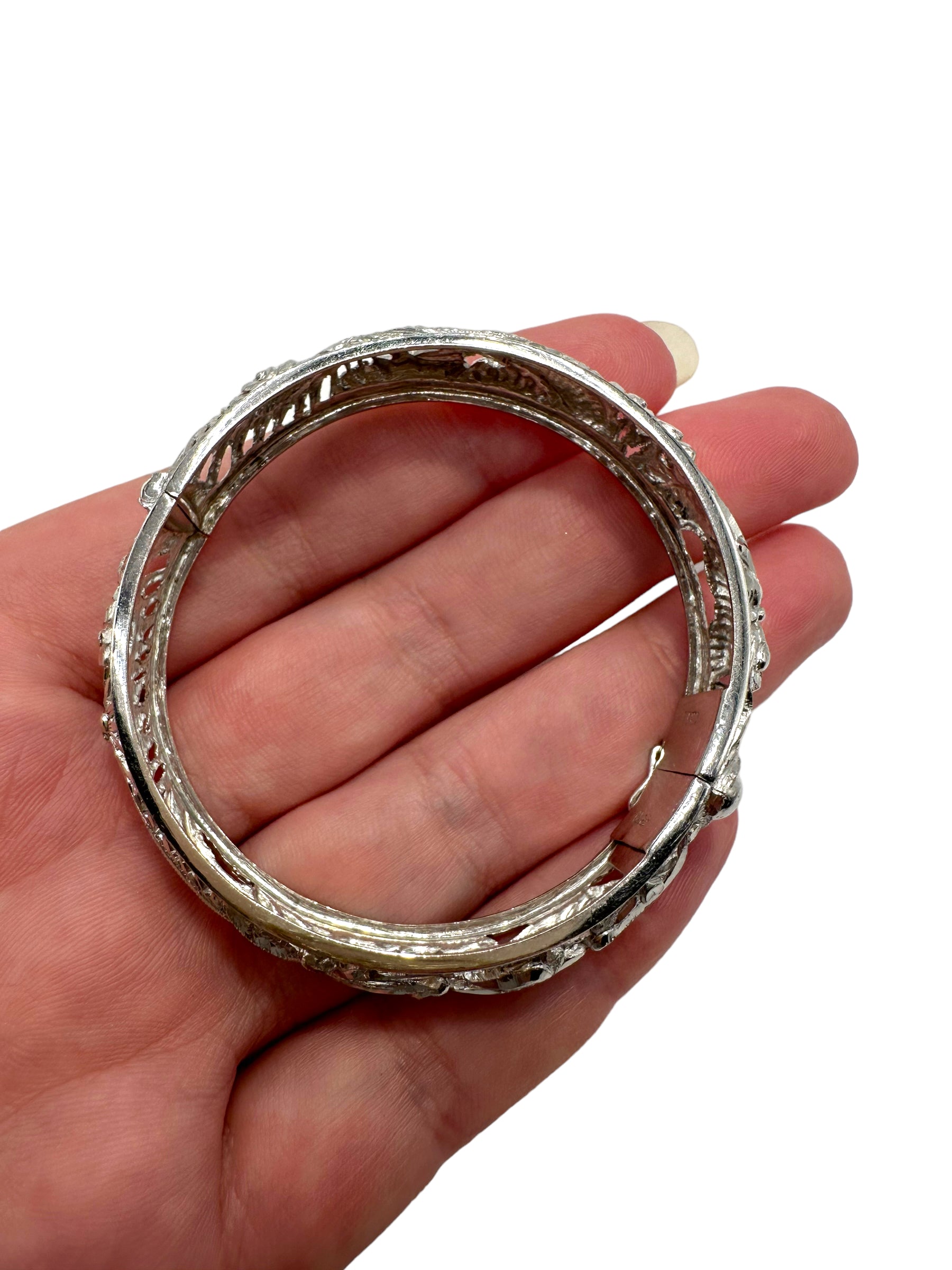Platinum Dragon and Phoenix Bangle Bracelet