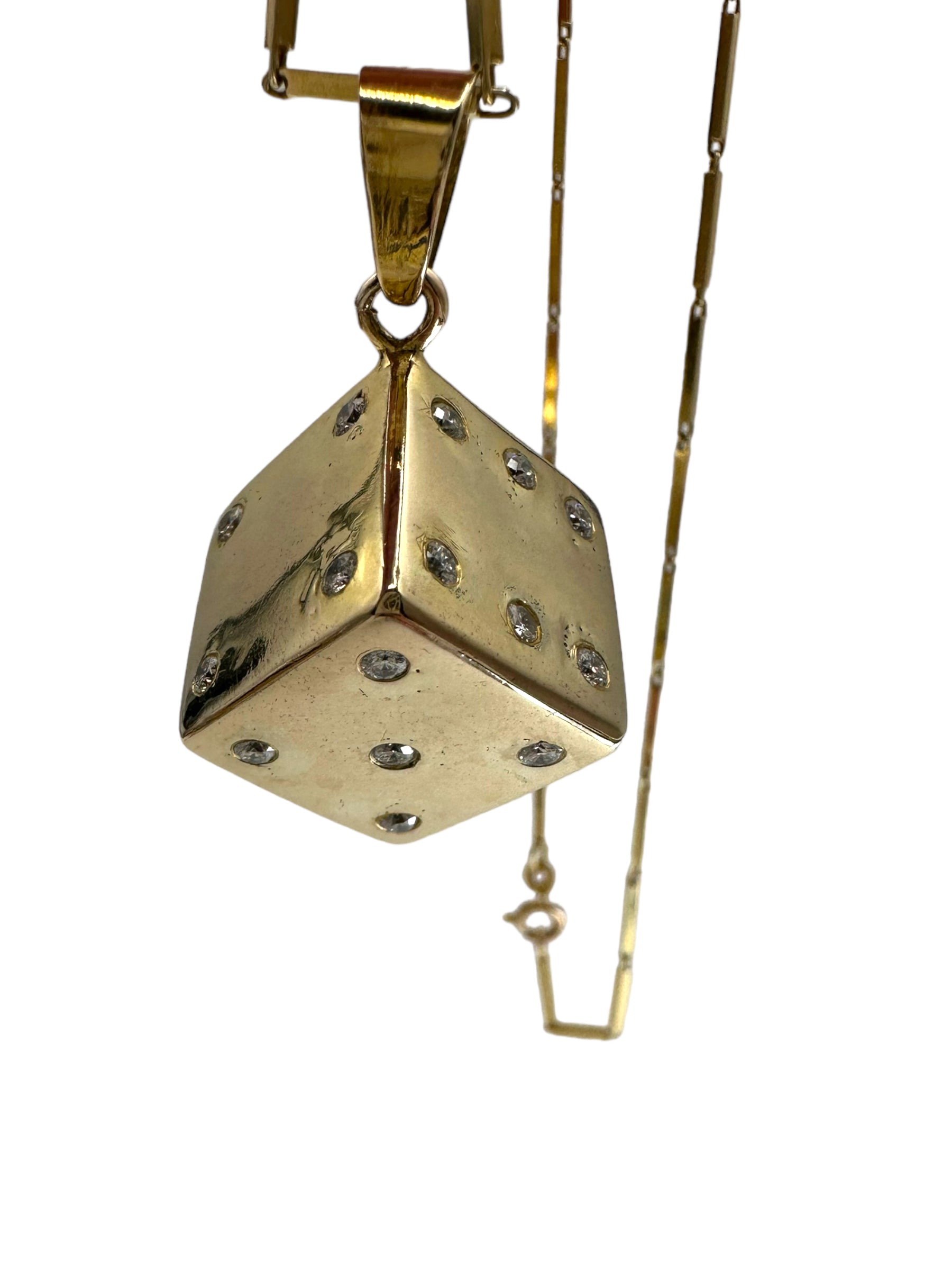 14k Diamond Die Pendant