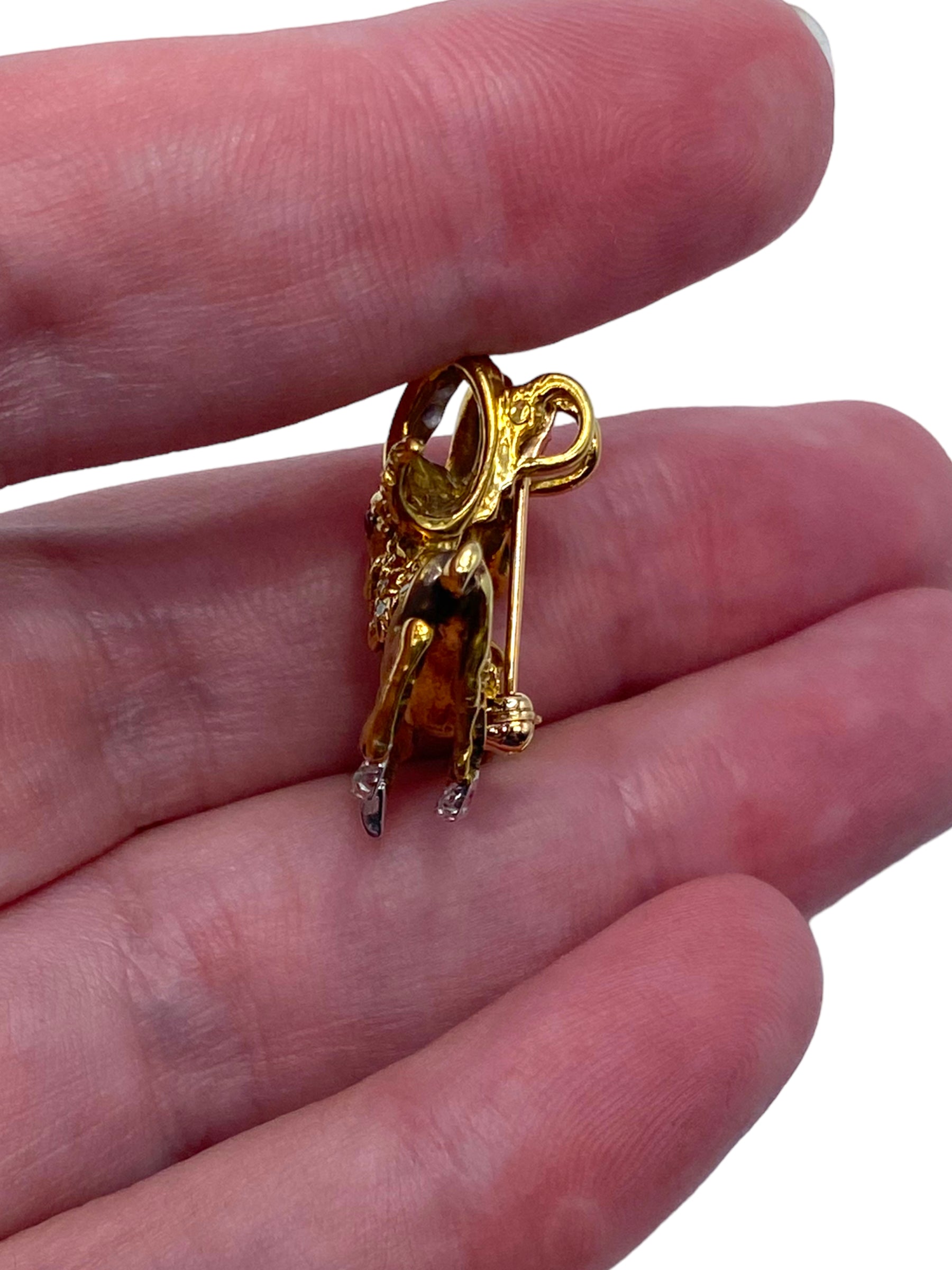 18k Aries Ram Ruby Diamond Pendant/ Pin
