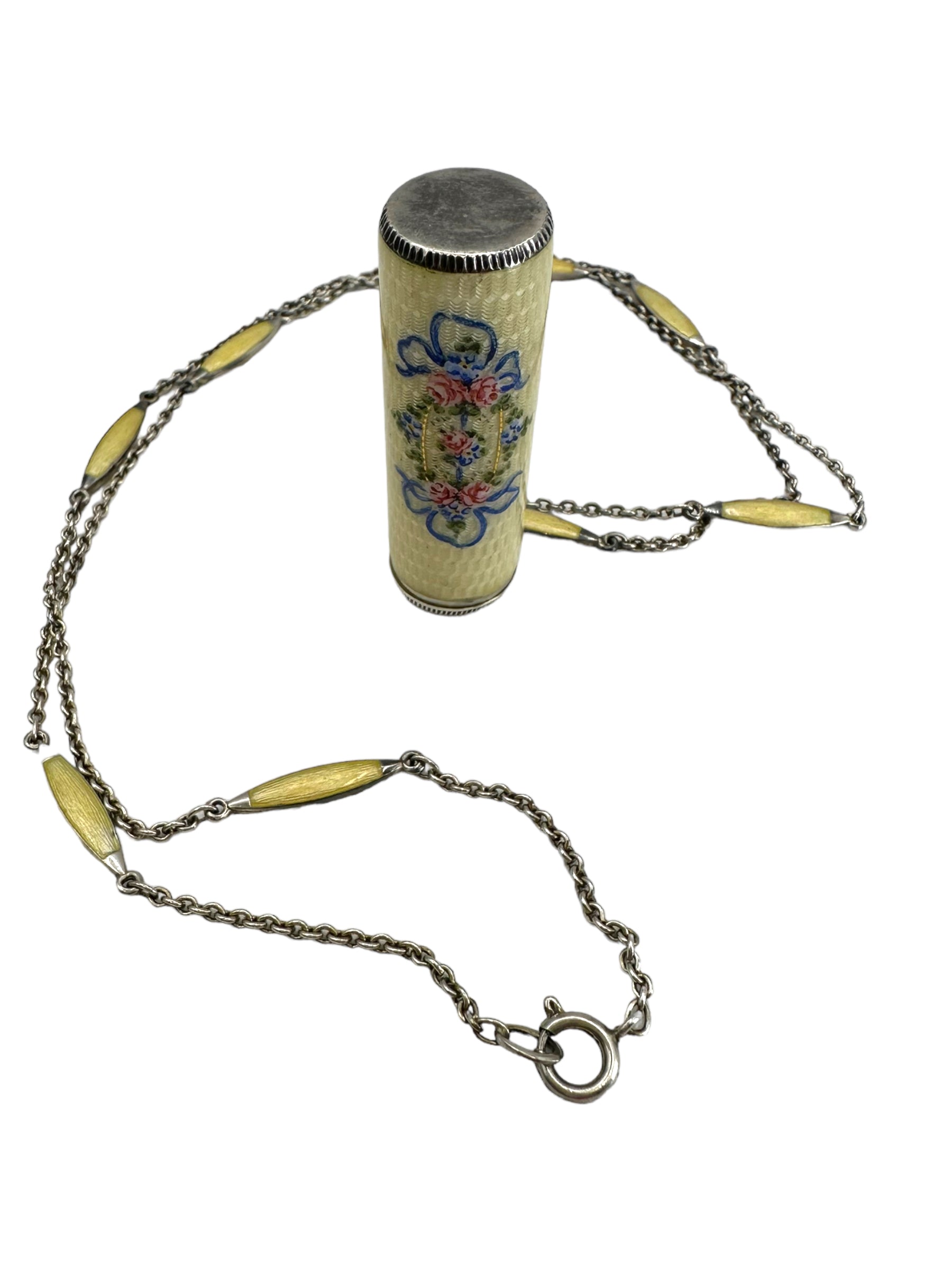 Silver Enamel Lipstick Necklace